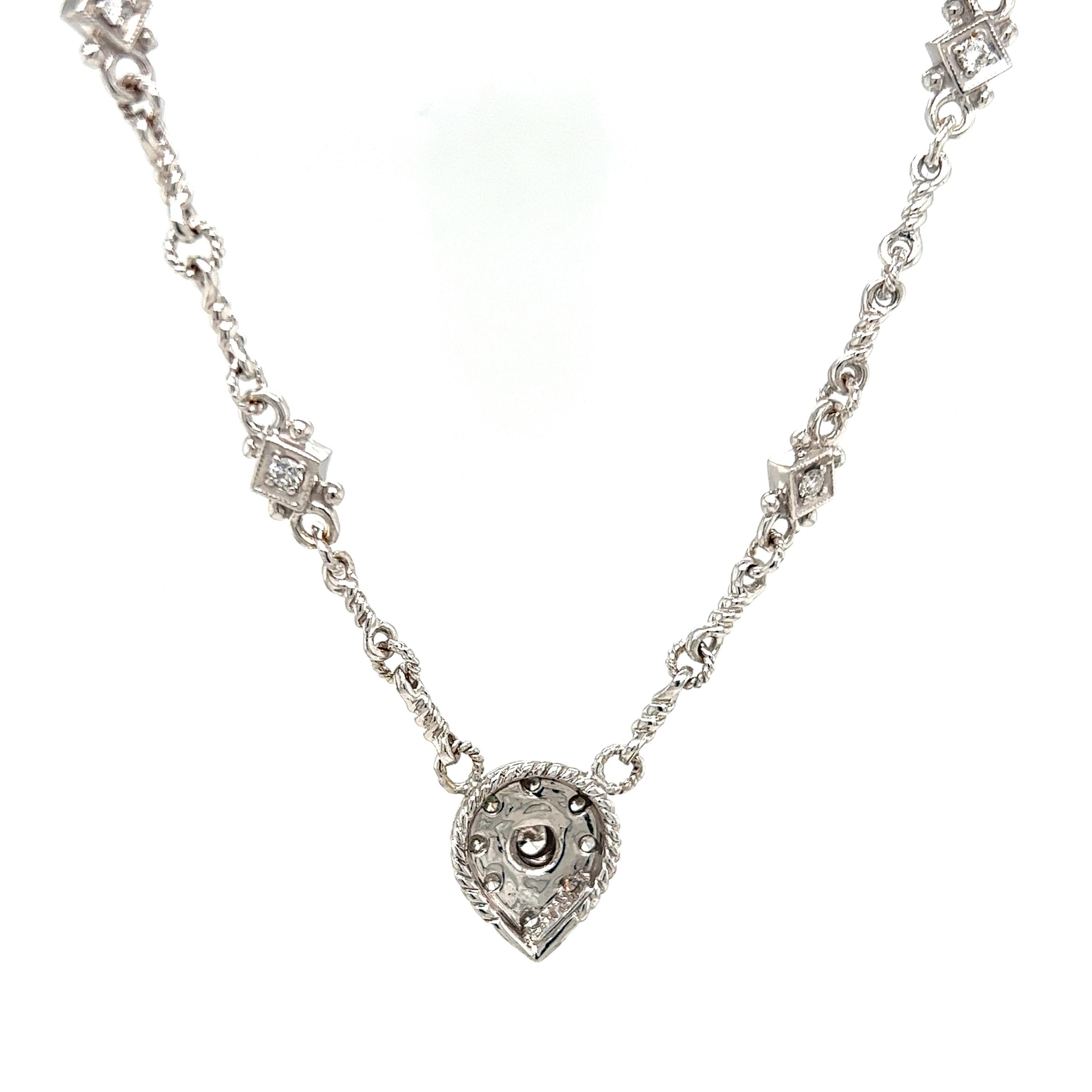 Round Cut Judith Ripka 18K White Gold and Diamond Handmade Chain Pendant Necklace