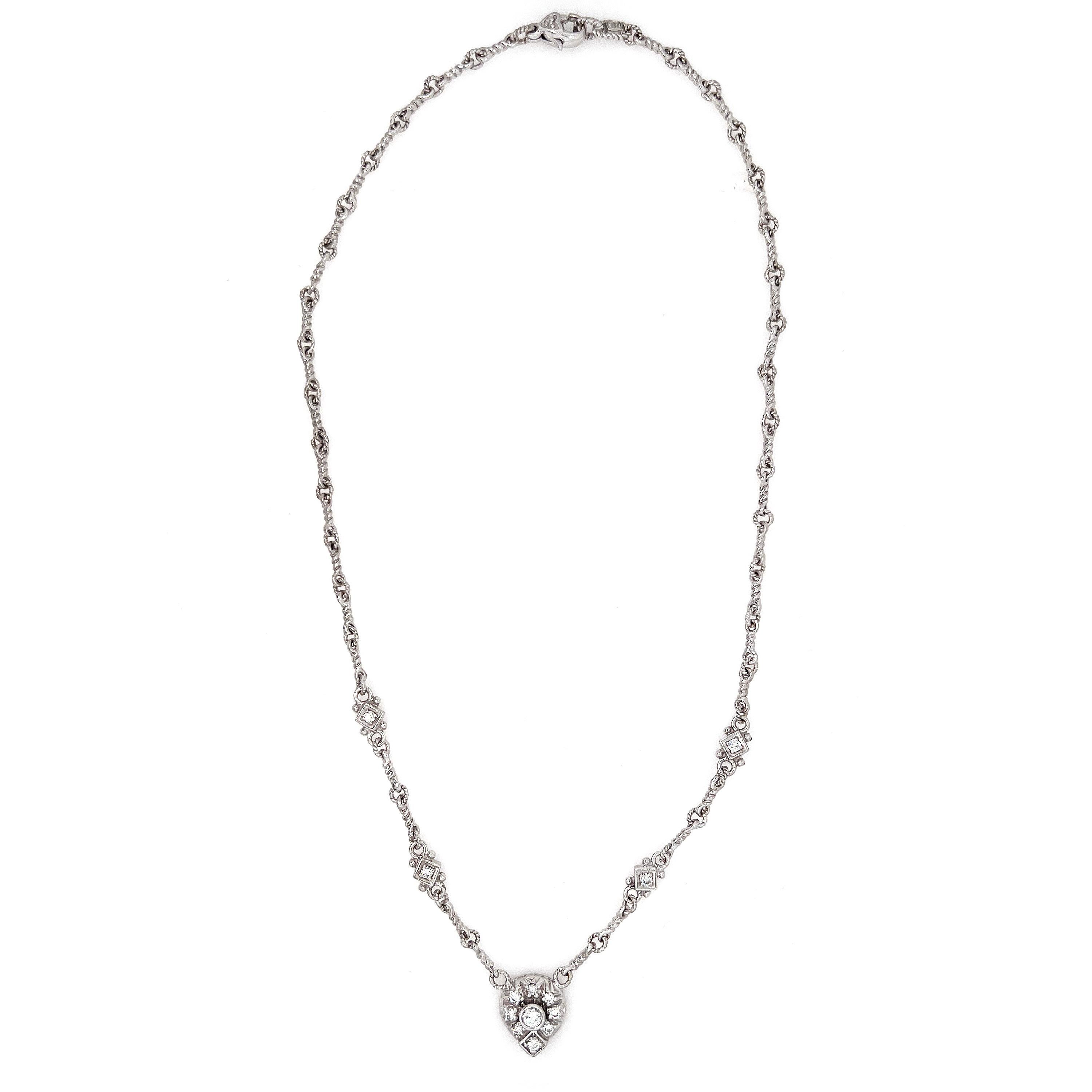 Judith Ripka 18K White Gold and Diamond Handmade Chain Pendant Necklace In Excellent Condition In Boca Raton, FL