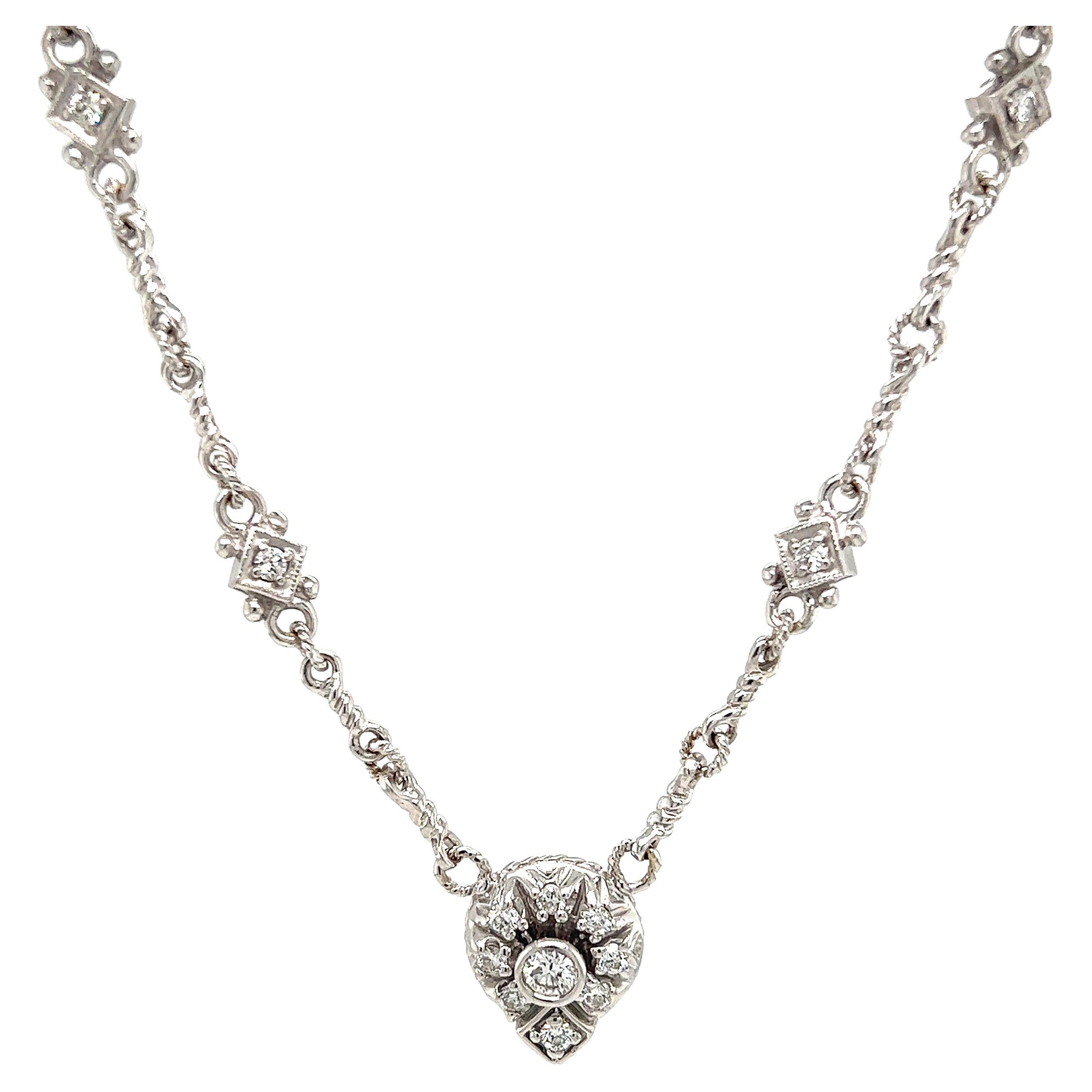 Judith Ripka 18K White Gold and Diamond Handmade Chain Pendant Necklace