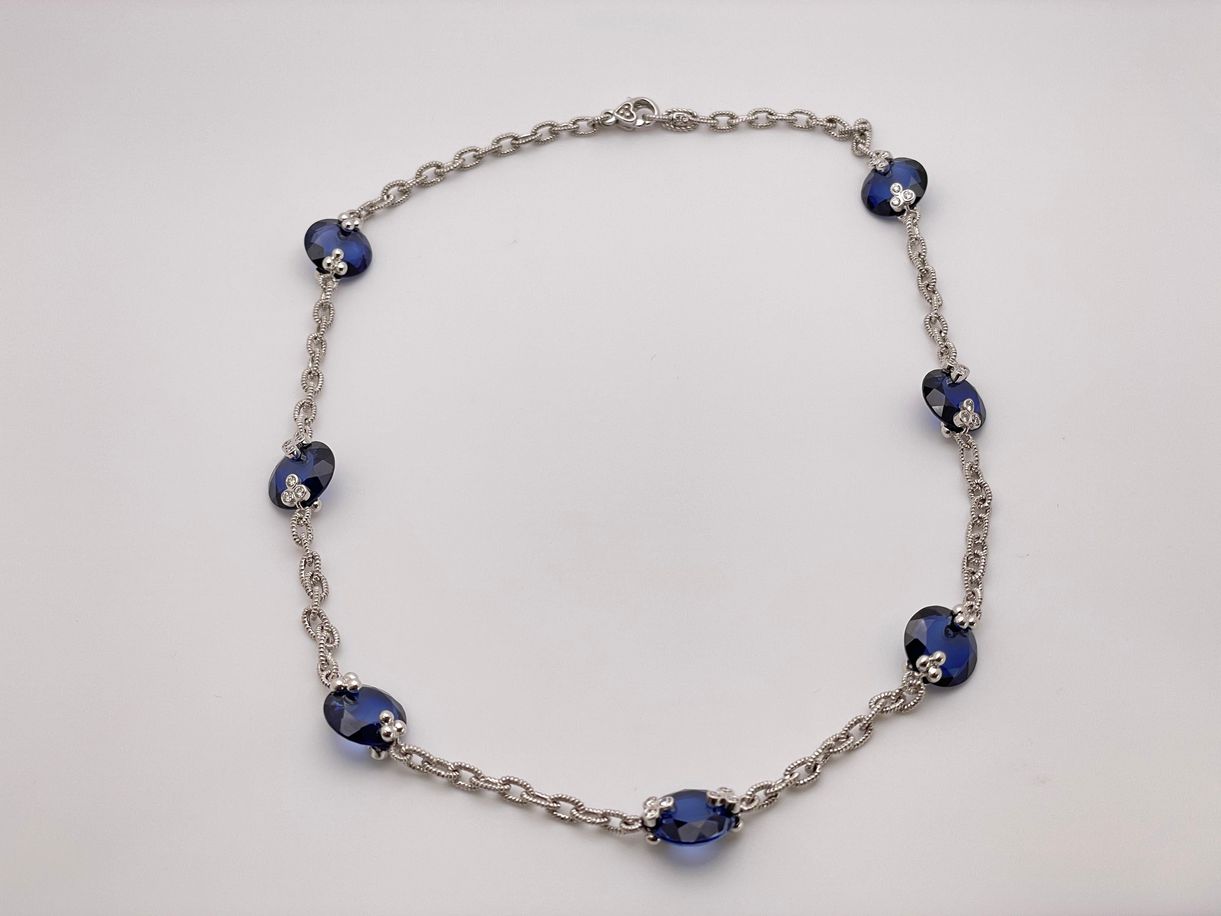Judith Ripka Gargantilla Collar Link Zafiro Diamante Oro Blanco 18K Corte redondo en venta