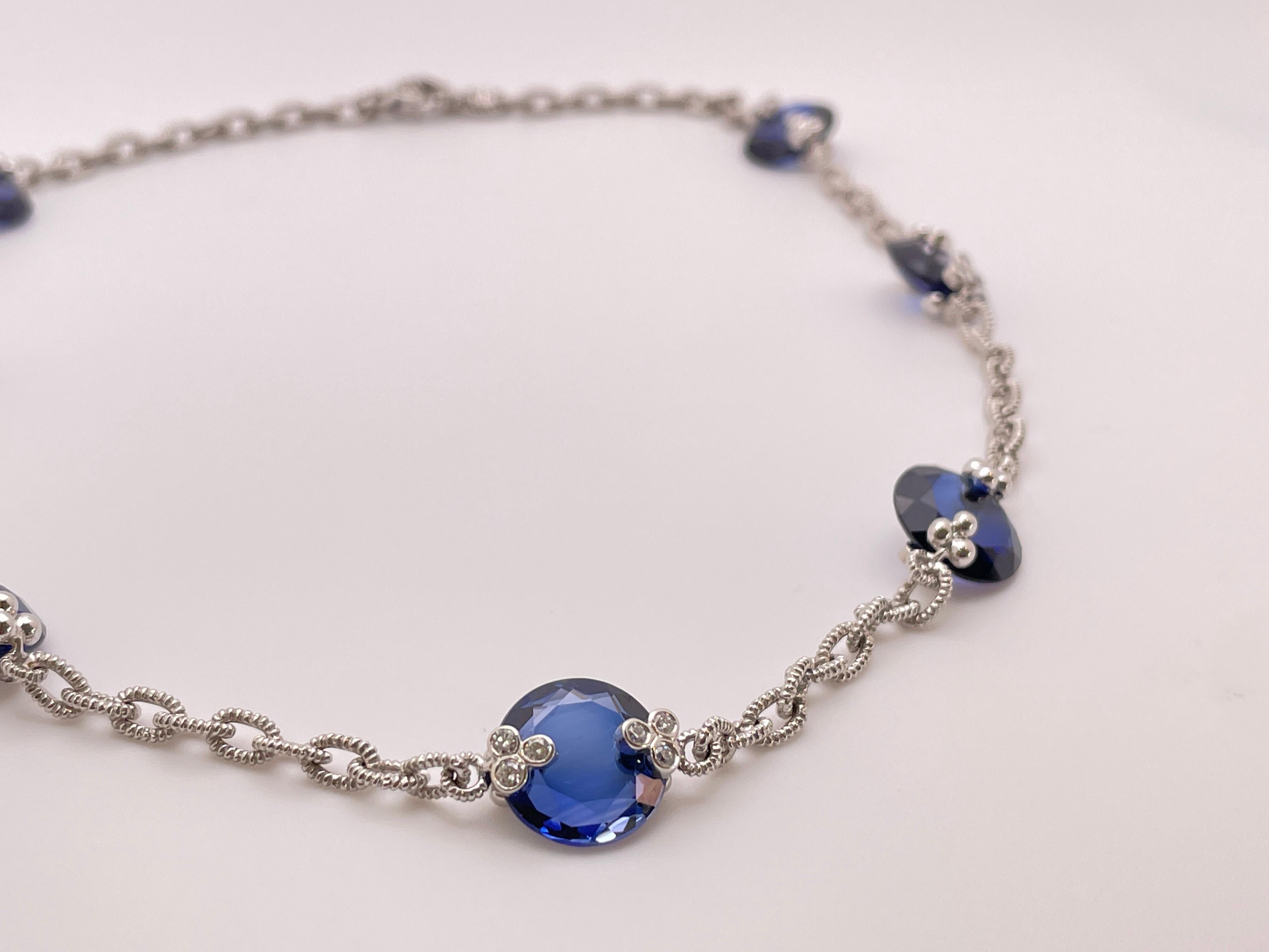 Judith Ripka Gargantilla Collar Link Zafiro Diamante Oro Blanco 18K en Excelente estado para la venta en Westport, CT