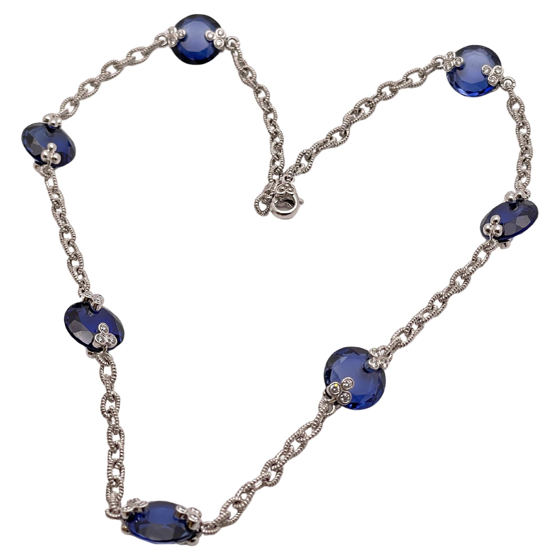 Judith Ripka Gargantilla Collar Link Zafiro Diamante Oro Blanco 18K en venta