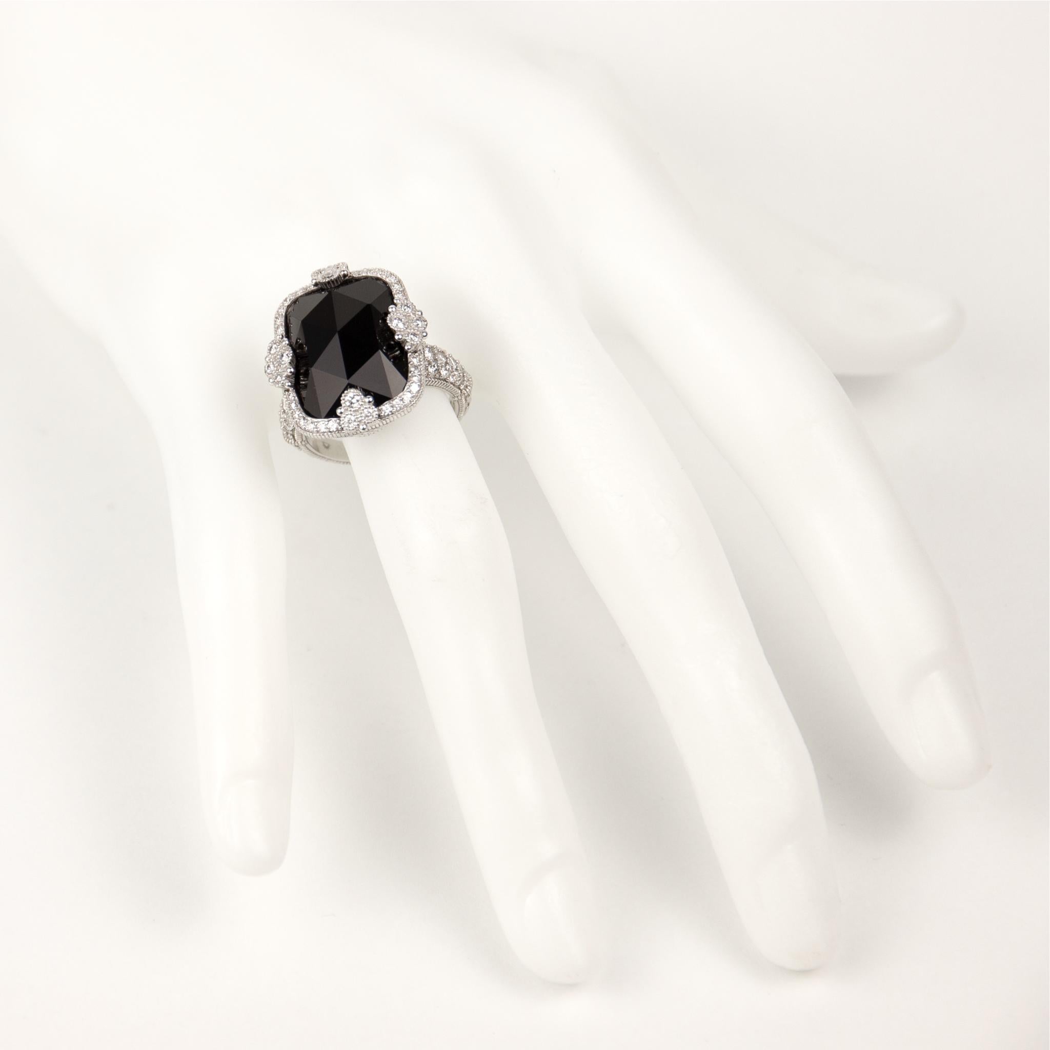 Modern Judith Ripka 18k White Gold Diamond&Onyx Ring For Sale