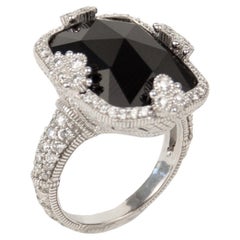 Used Judith Ripka 18k White Gold Diamond&Onyx Ring