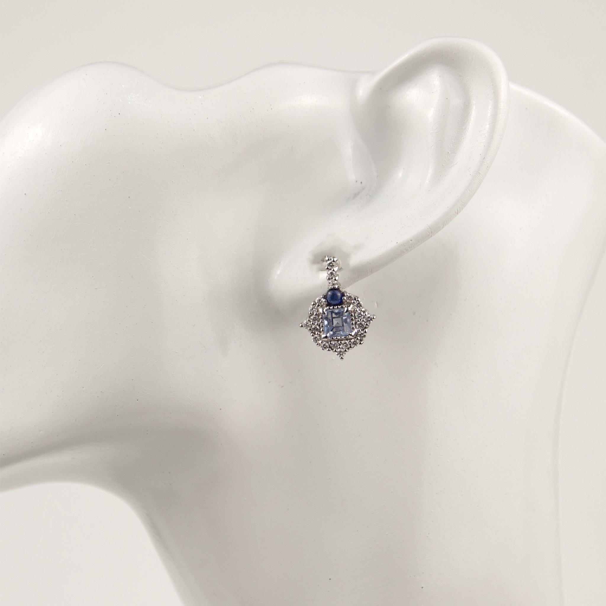 Brilliant Cut Judith Ripka 18k White Gold Diamond & Quartz & Sapphire Earrings For Sale