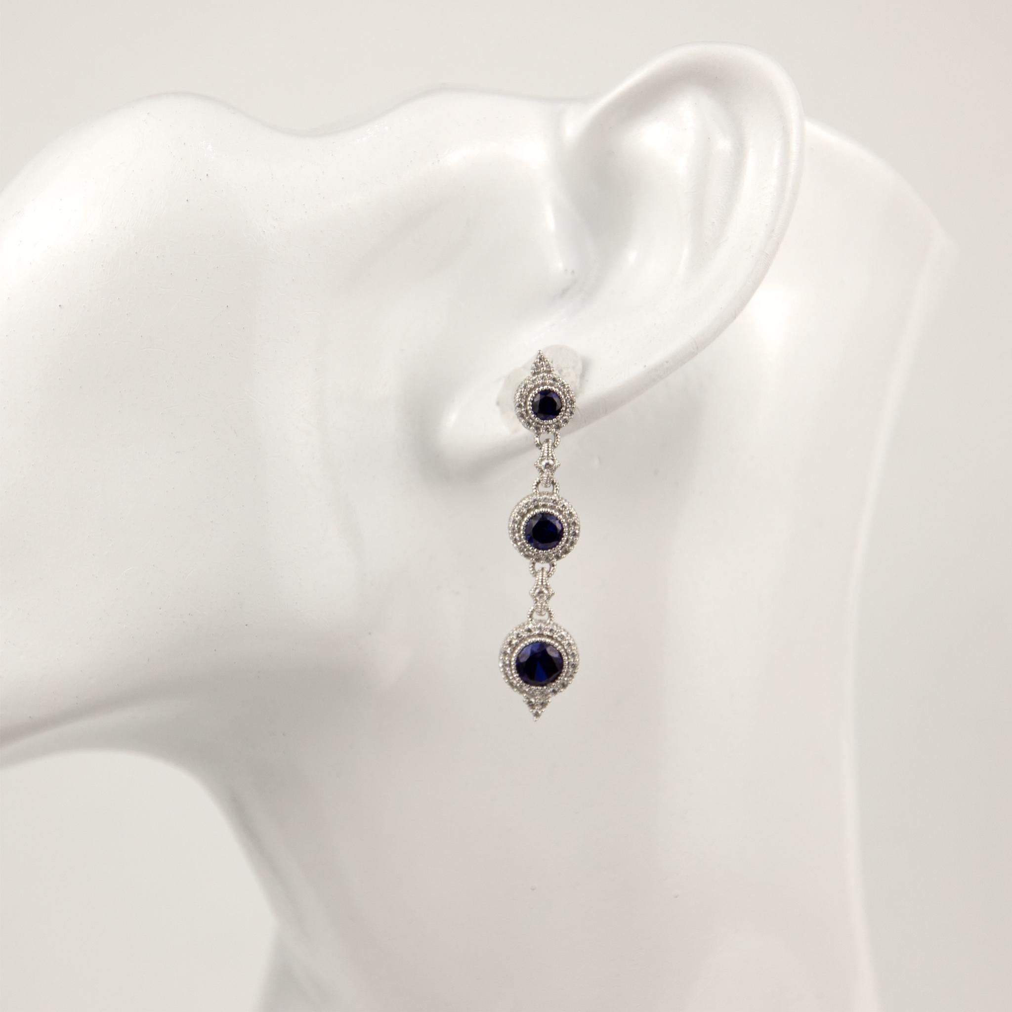 Brilliant Cut Judith Ripka 18k White Gold Diamond&Quartz&Sapphire Earrings For Sale