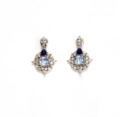 Judith Ripka 18K White Gold Diamonds and Blue Topaz Earrings