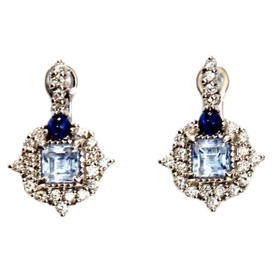 Judith Ripka 18K White Gold Diamonds and Blue Topaz Earrings For Sale