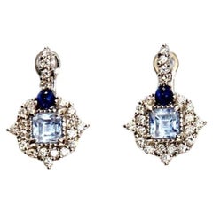 Judith Ripka 18K White Gold Diamonds and Blue Topaz Earrings