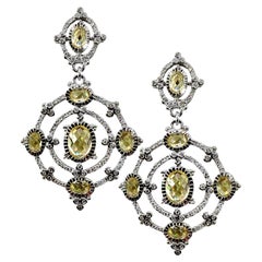 Judith Ripka 18K White Gold Duster Earrings with Diamonds & Citrines 2 3/8 Inch