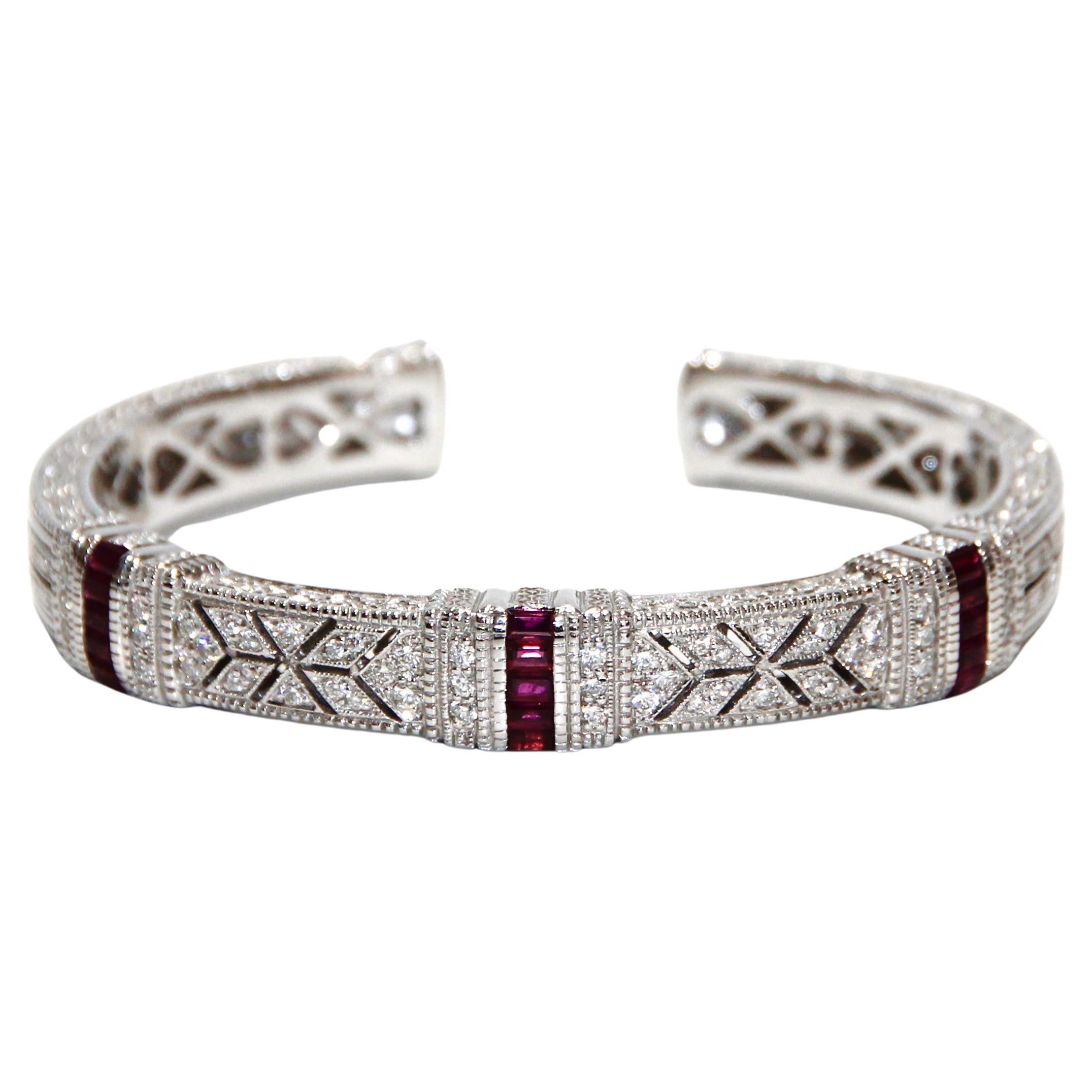 Judith Ripka Bracelet en or blanc 18 carats avec rubis et diamants  en vente