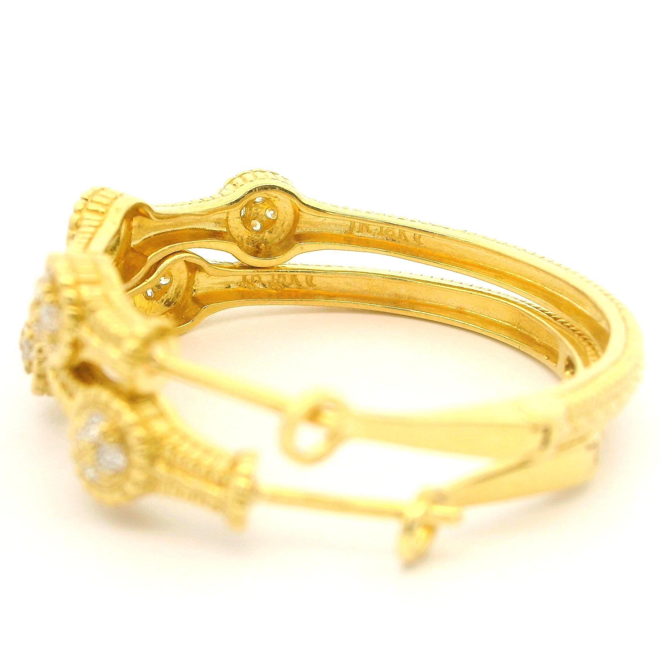 Judith Ripka 18k Yellow Gold 0.24ctw Pave Diamond Textured Hoop Earrings In Excellent Condition In Montclair, NJ