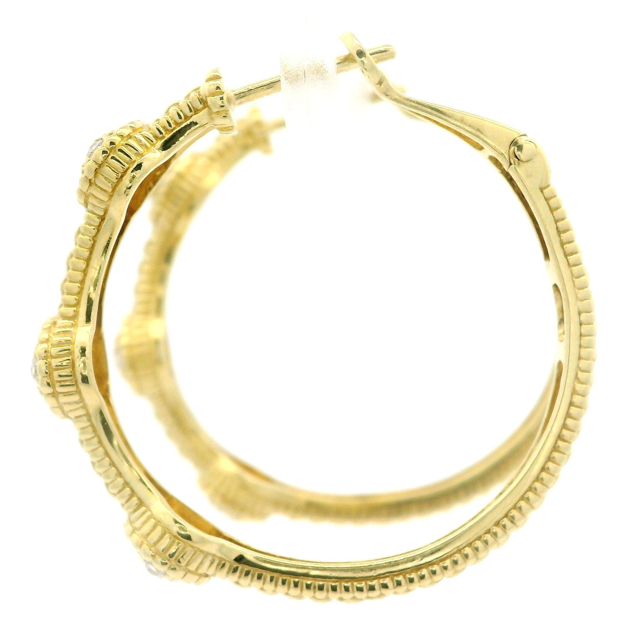Judith Ripka 18k Yellow Gold 0.24ctw Pave Diamond Textured Hoop Earrings 2