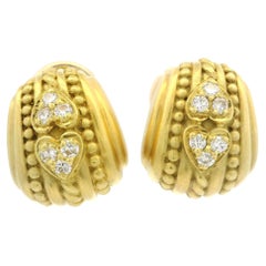 Judith Ripka 18k Yellow Gold 0.30ctw Diamond Heart Matte Button Style Earrings