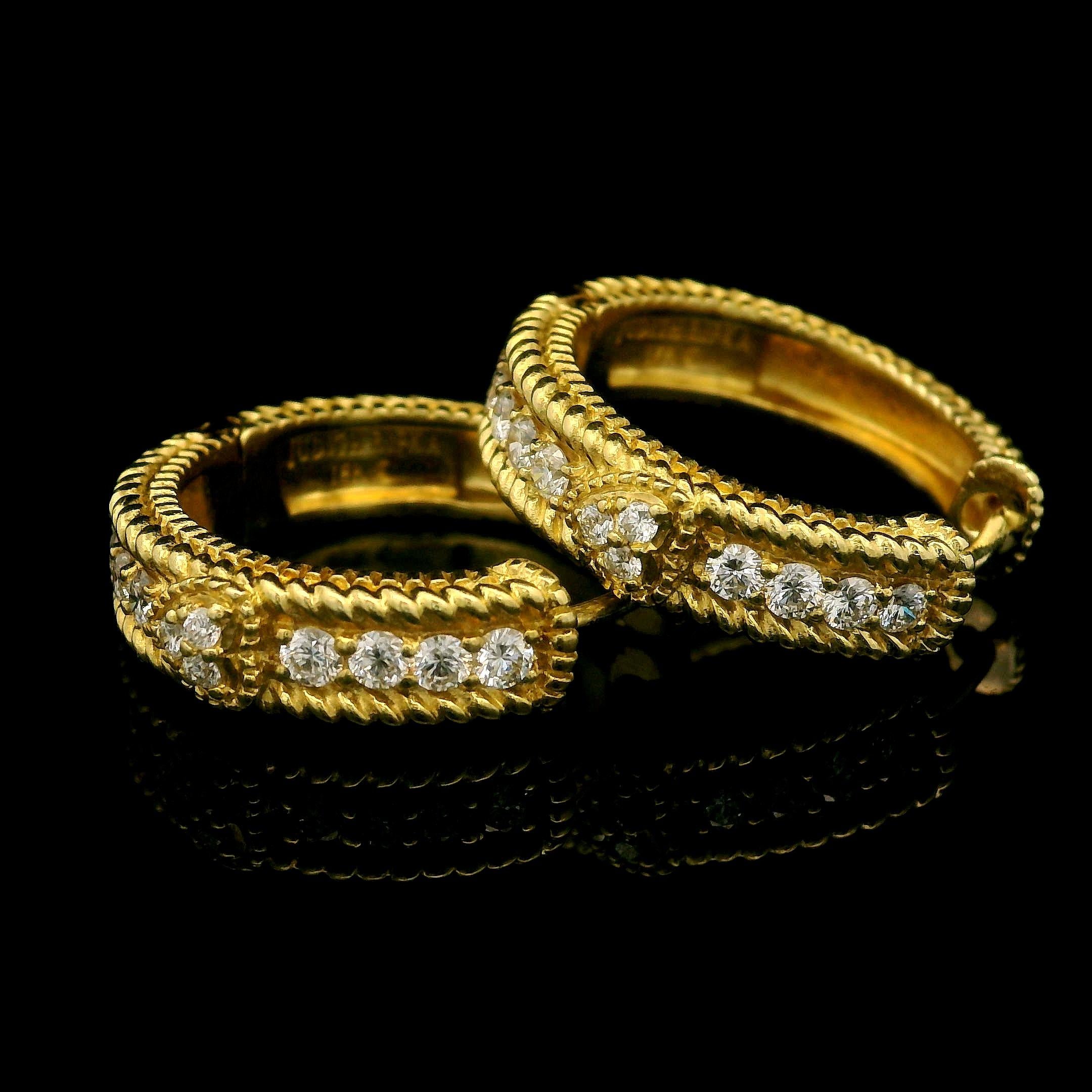 Judith Ripka 18k Yellow Gold 0.42ctw Diamond Textured Twisted Wire Hoop Earrings 5