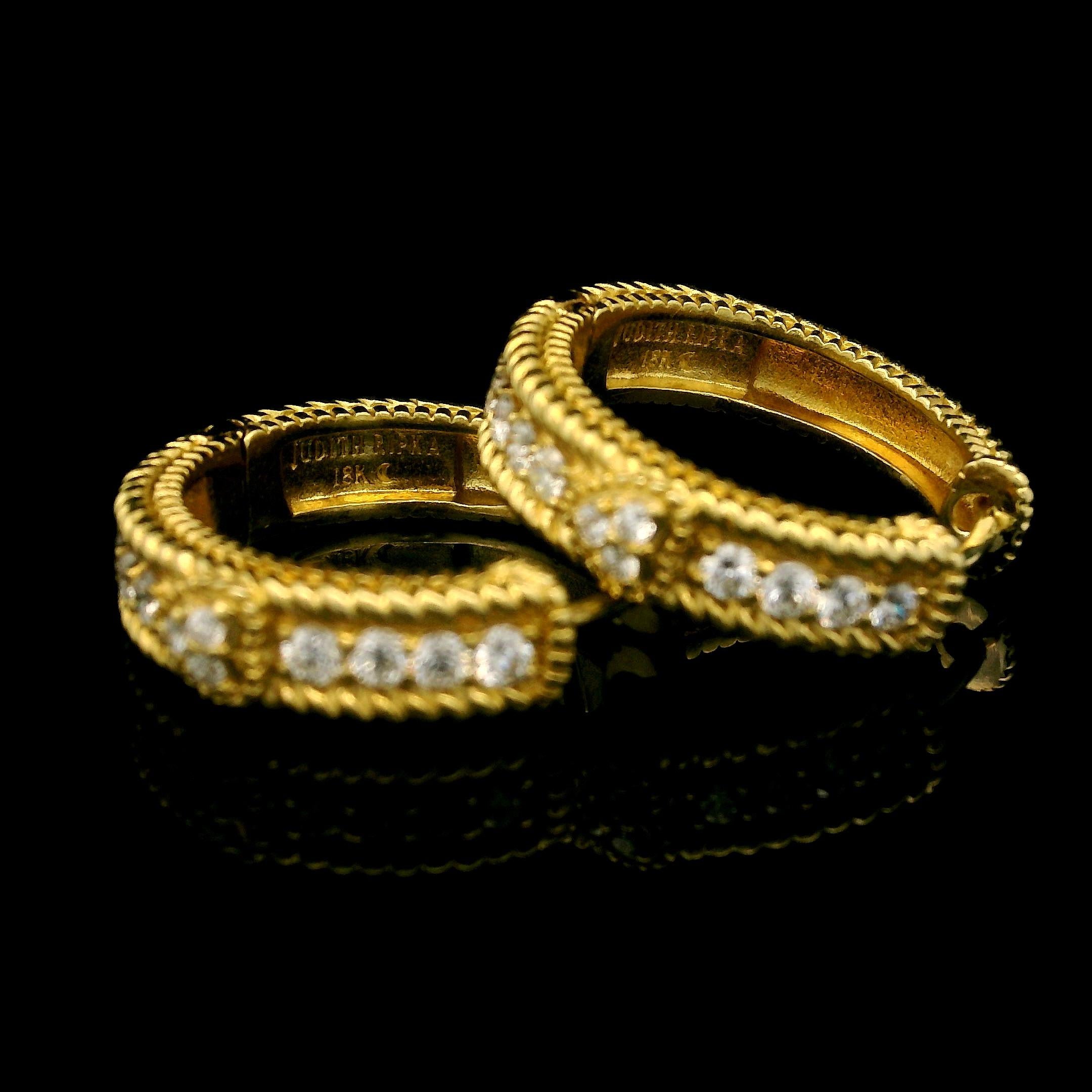 Judith Ripka 18k Yellow Gold 0.42ctw Diamond Textured Twisted Wire Hoop Earrings 6