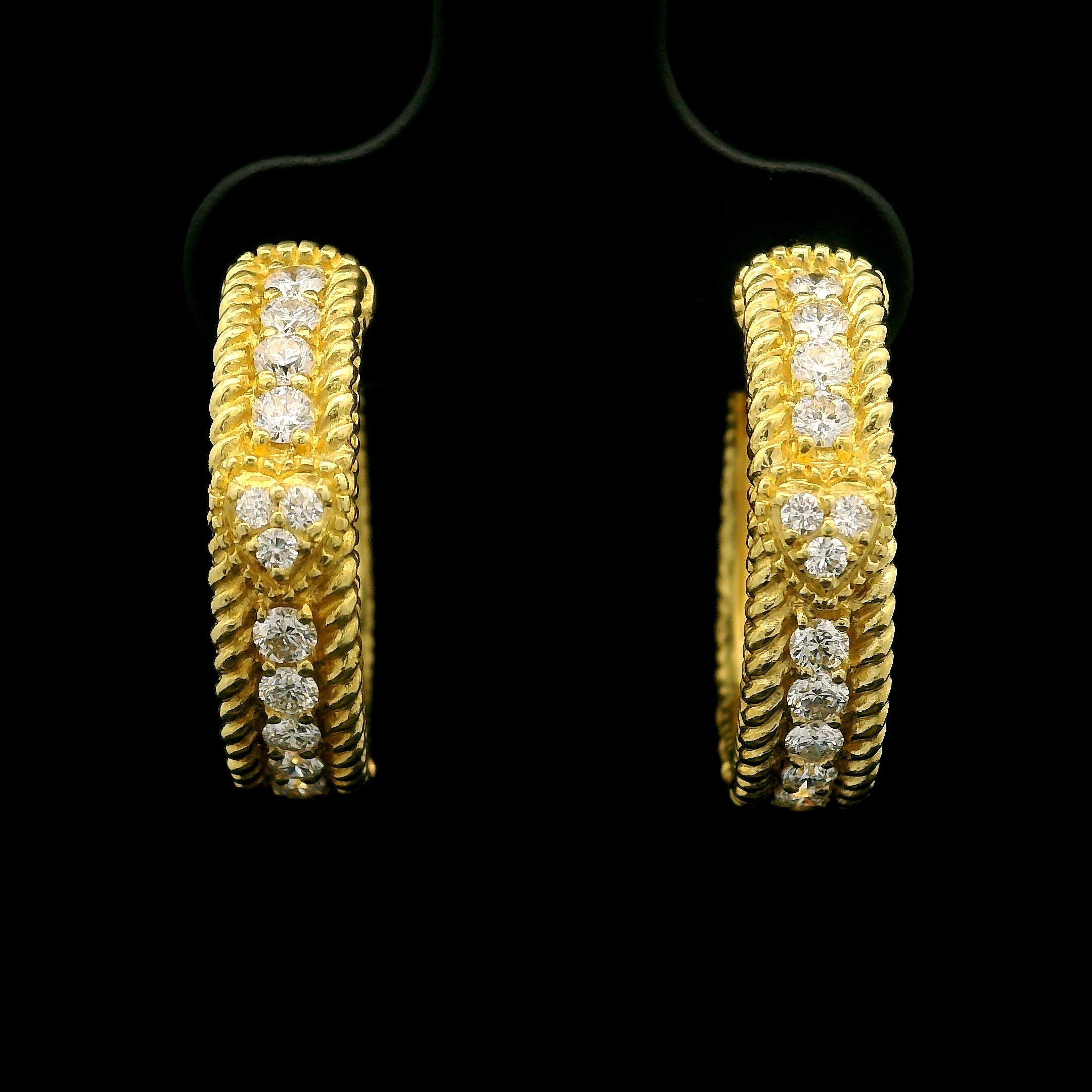 Women's Judith Ripka 18k Yellow Gold 0.42ctw Diamond Textured Twisted Wire Hoop Earrings