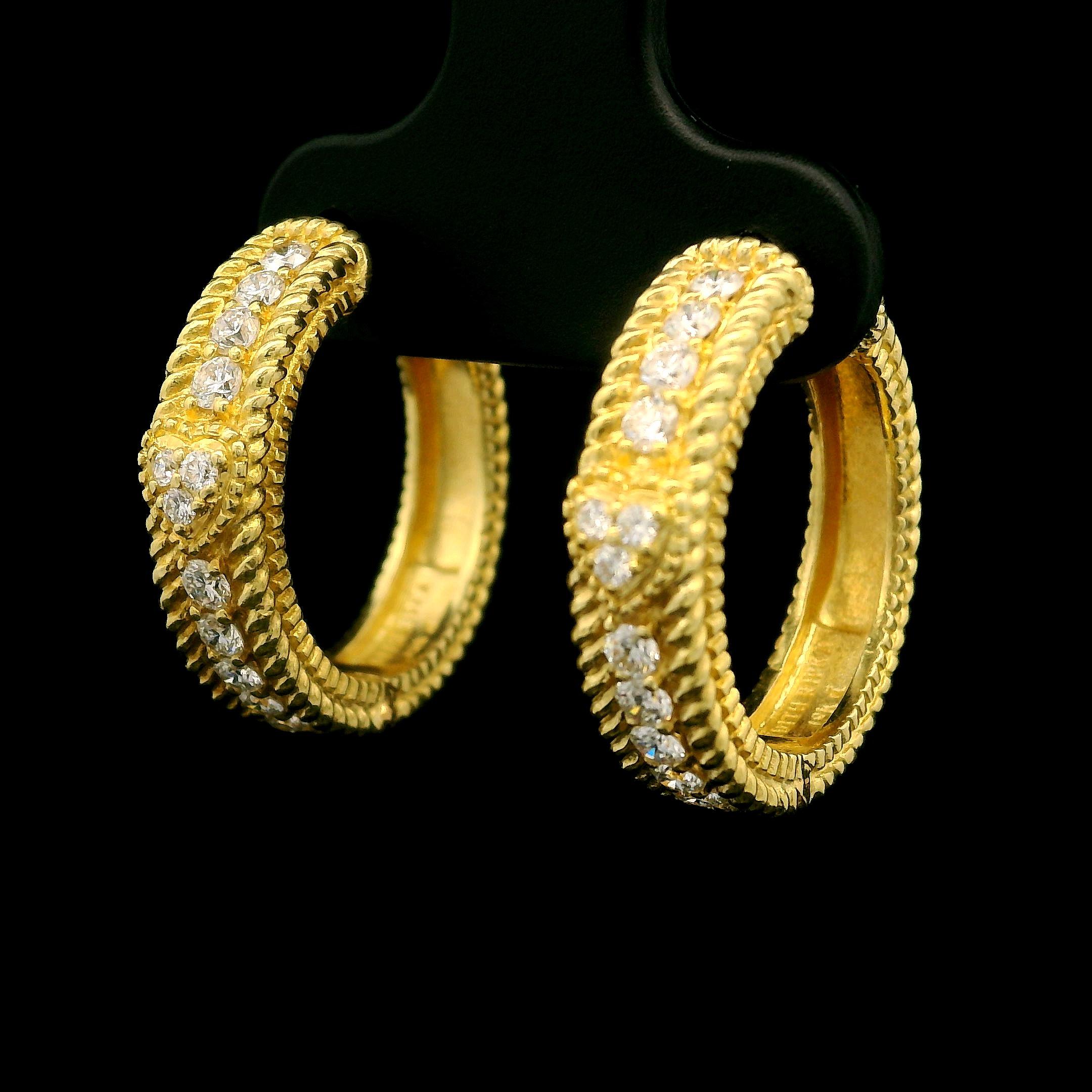 Judith Ripka 18k Yellow Gold 0.42ctw Diamond Textured Twisted Wire Hoop Earrings 1