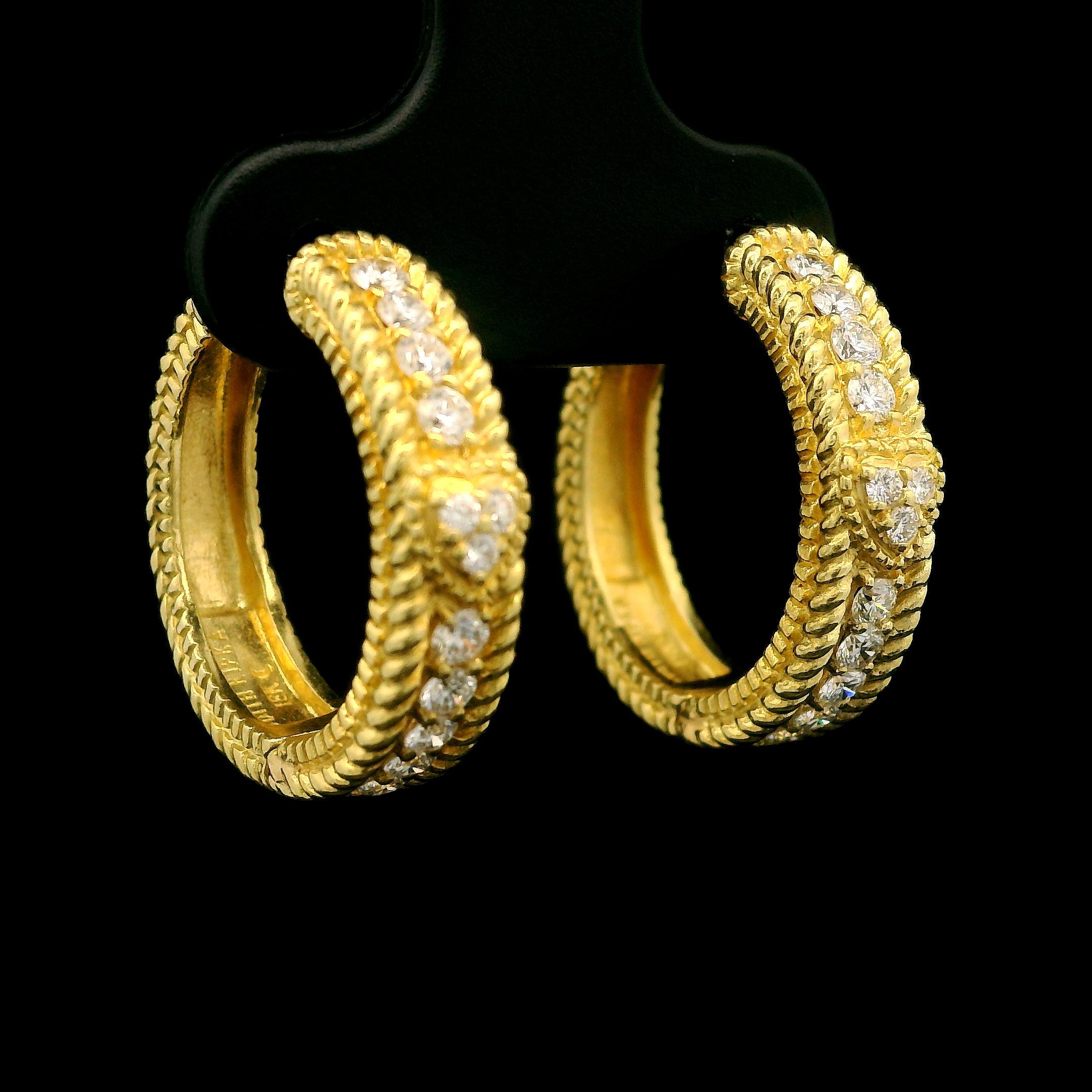 Judith Ripka 18k Yellow Gold 0.42ctw Diamond Textured Twisted Wire Hoop Earrings 2