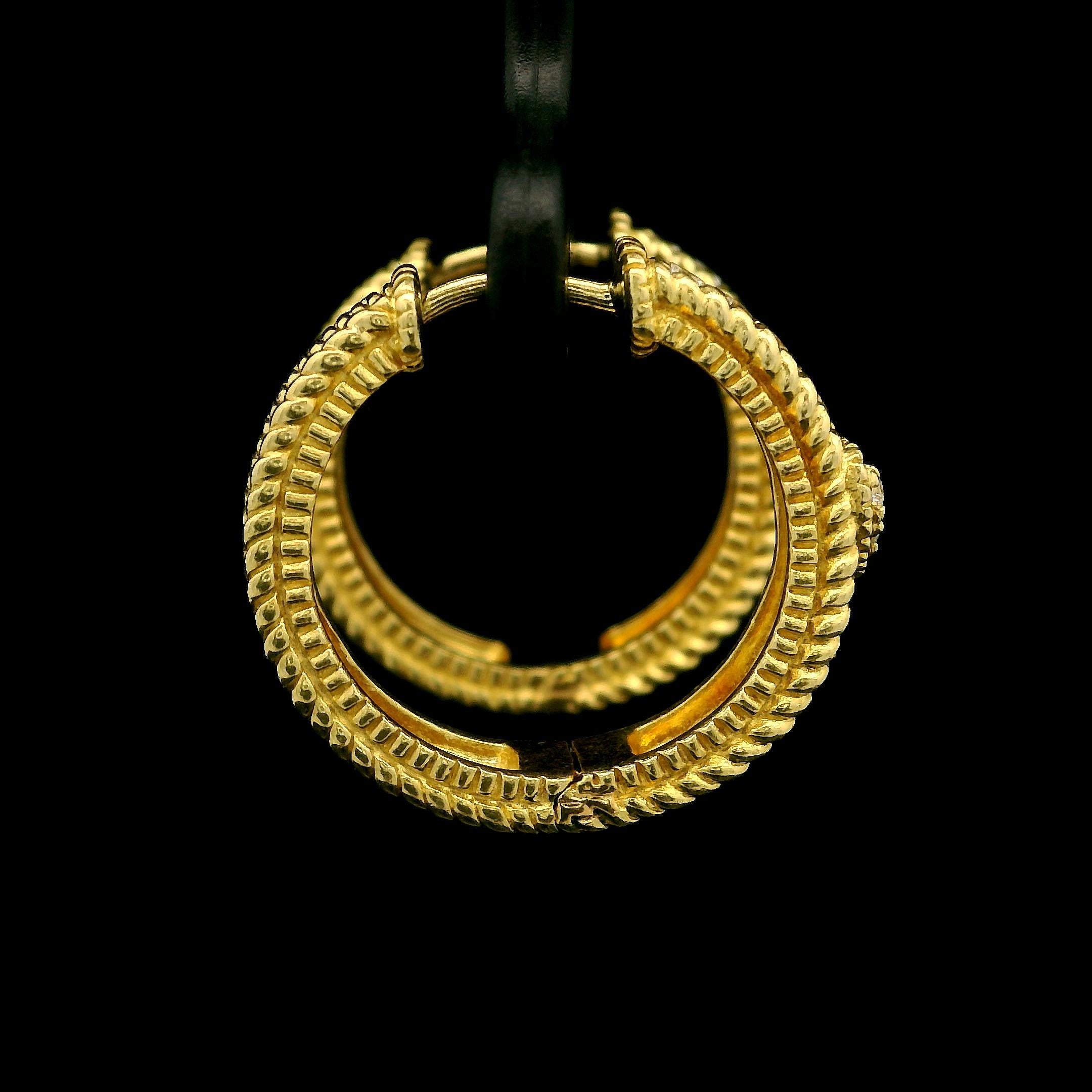Judith Ripka 18k Yellow Gold 0.42ctw Diamond Textured Twisted Wire Hoop Earrings 3
