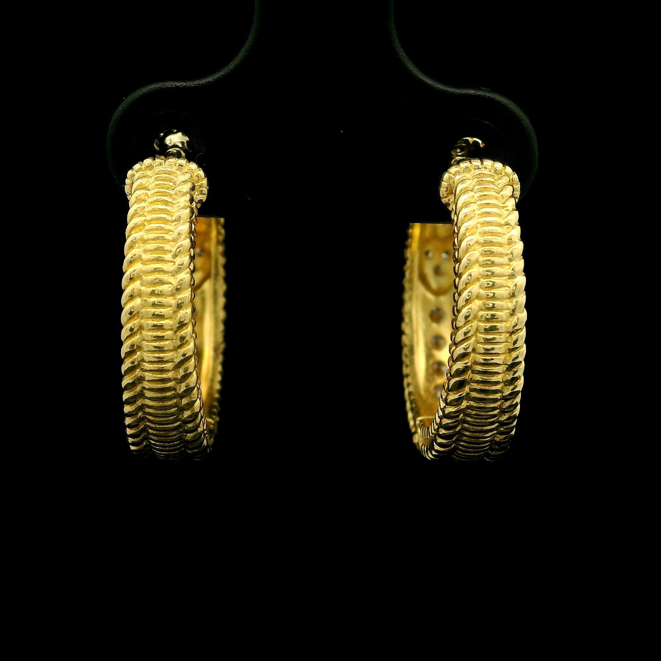 Judith Ripka 18k Yellow Gold 0.42ctw Diamond Textured Twisted Wire Hoop Earrings 4