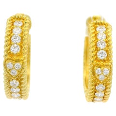 Judith Ripka 18k Yellow Gold 0.42ctw Diamond Textured Twisted Wire Hoop Earrings