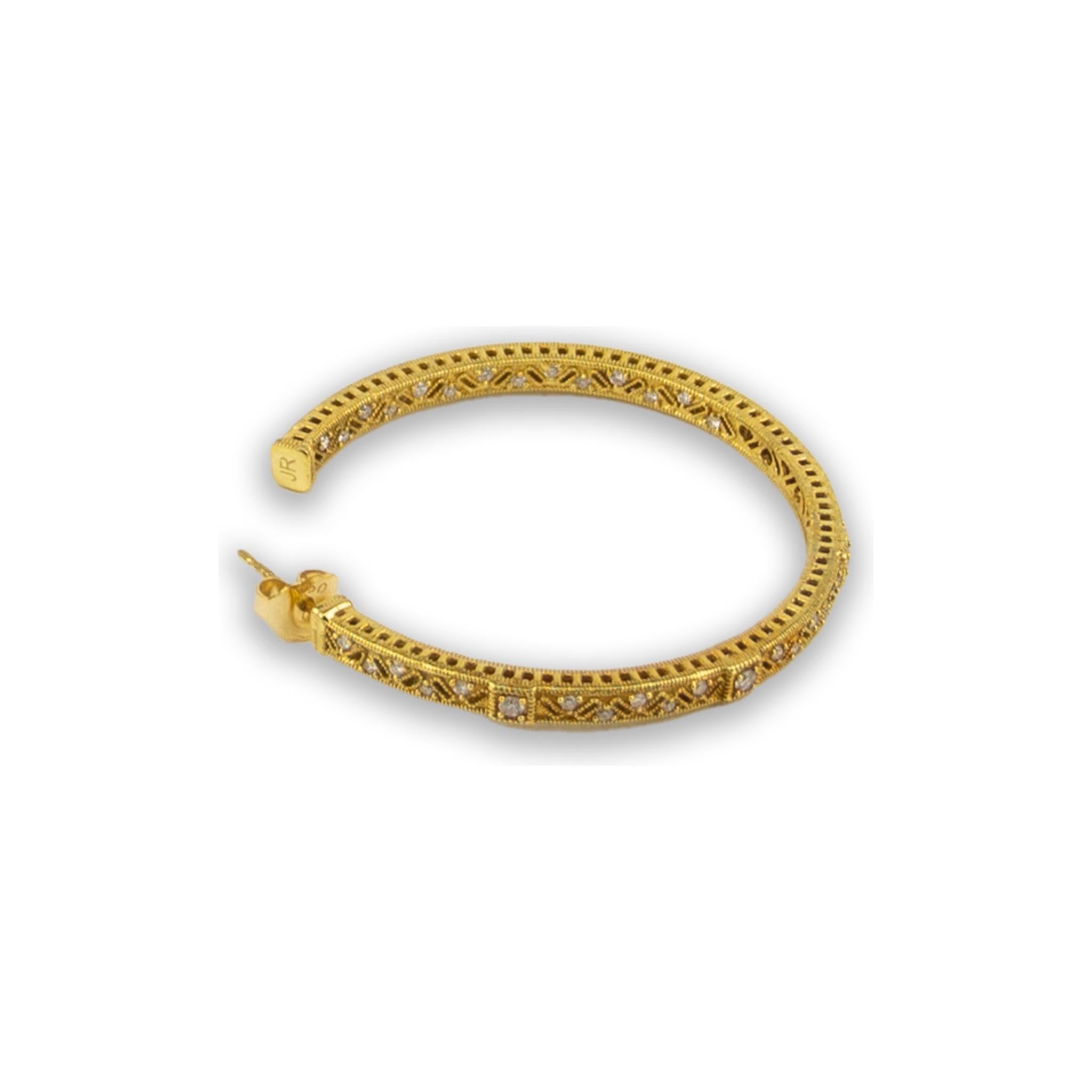 Modern Judith Ripka 18k Yellow Gold 0.67ctw Diamond Hoops For Sale