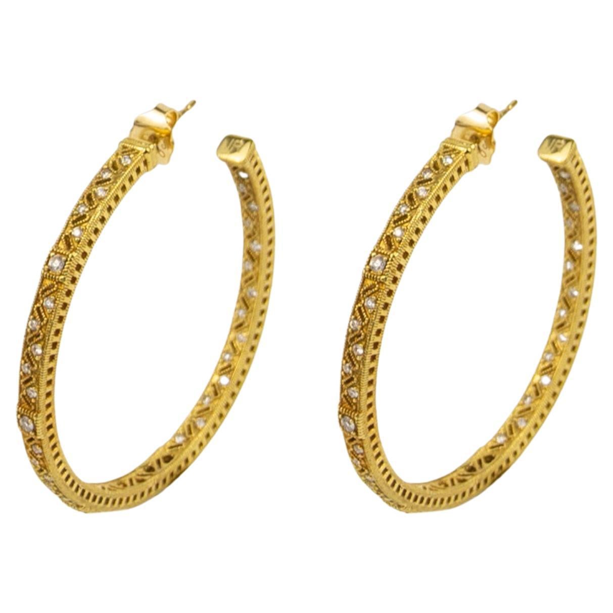 Judith Ripka 18k Yellow Gold 0.67ctw Diamond Hoops For Sale