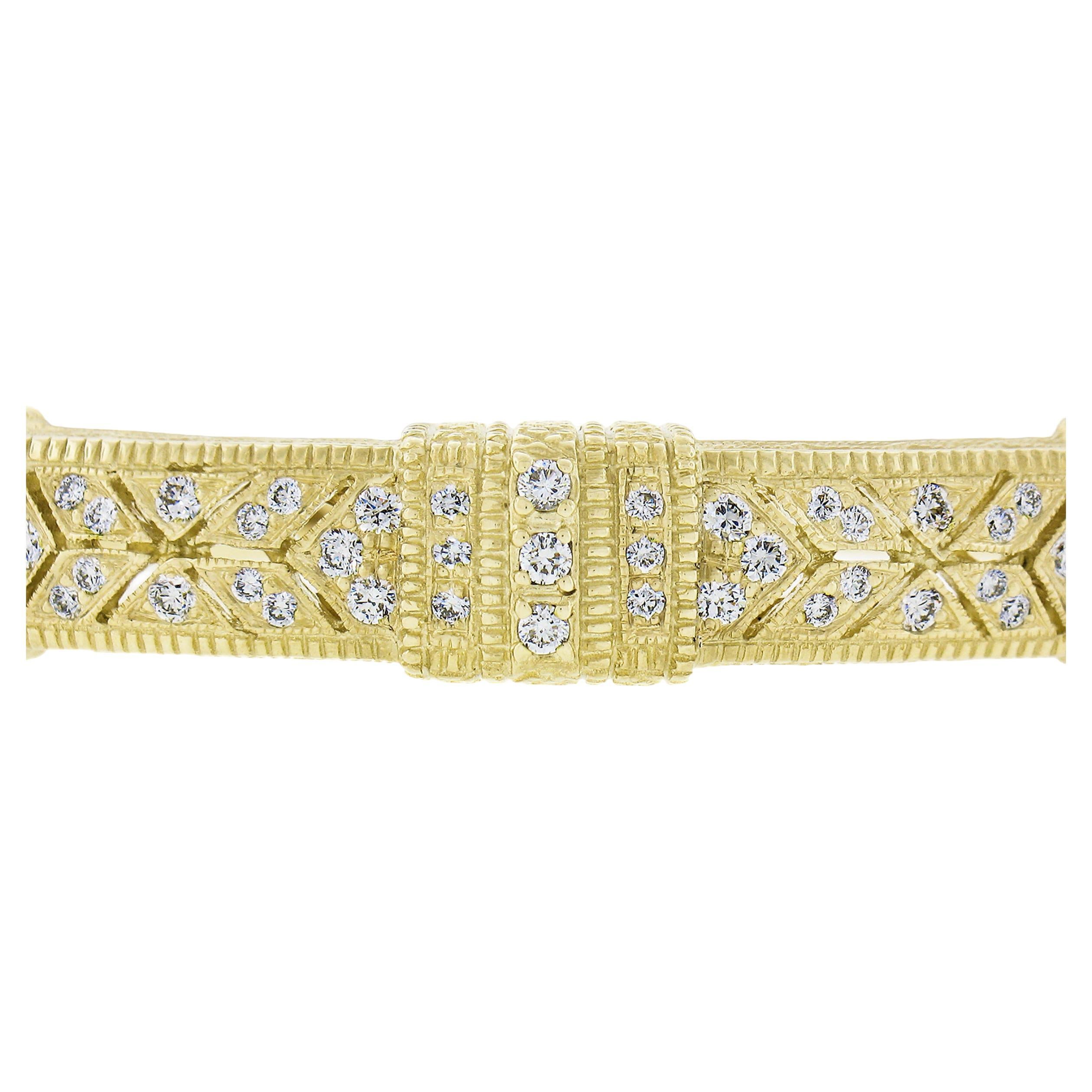 --Stone(s):--
114 Natural Genuine Diamonds - Round Brilliant Cut - Pave Set - VS1/VS2 Color- F/G Color - 1.05ctw approx.

Material: Solid 18k Yellow Gold
Weight: 50.14 Grams
Length: will comfortably fit up to a 6.5 inch wrist fitted on a