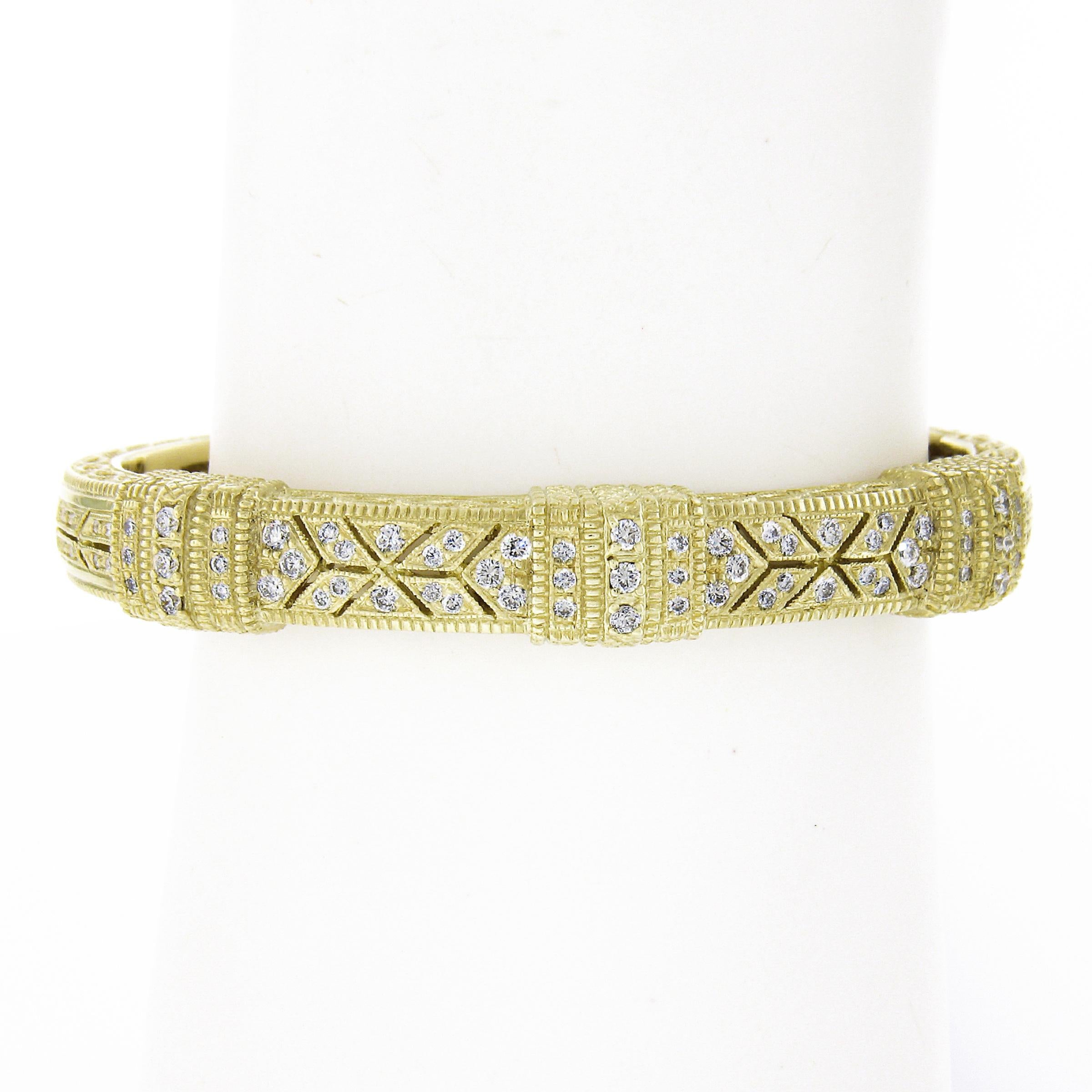 Judith Ripka 18k Yellow Gold 1.05ctw Pave Diamond Textured Open Cuff Bracelet In Good Condition In Montclair, NJ