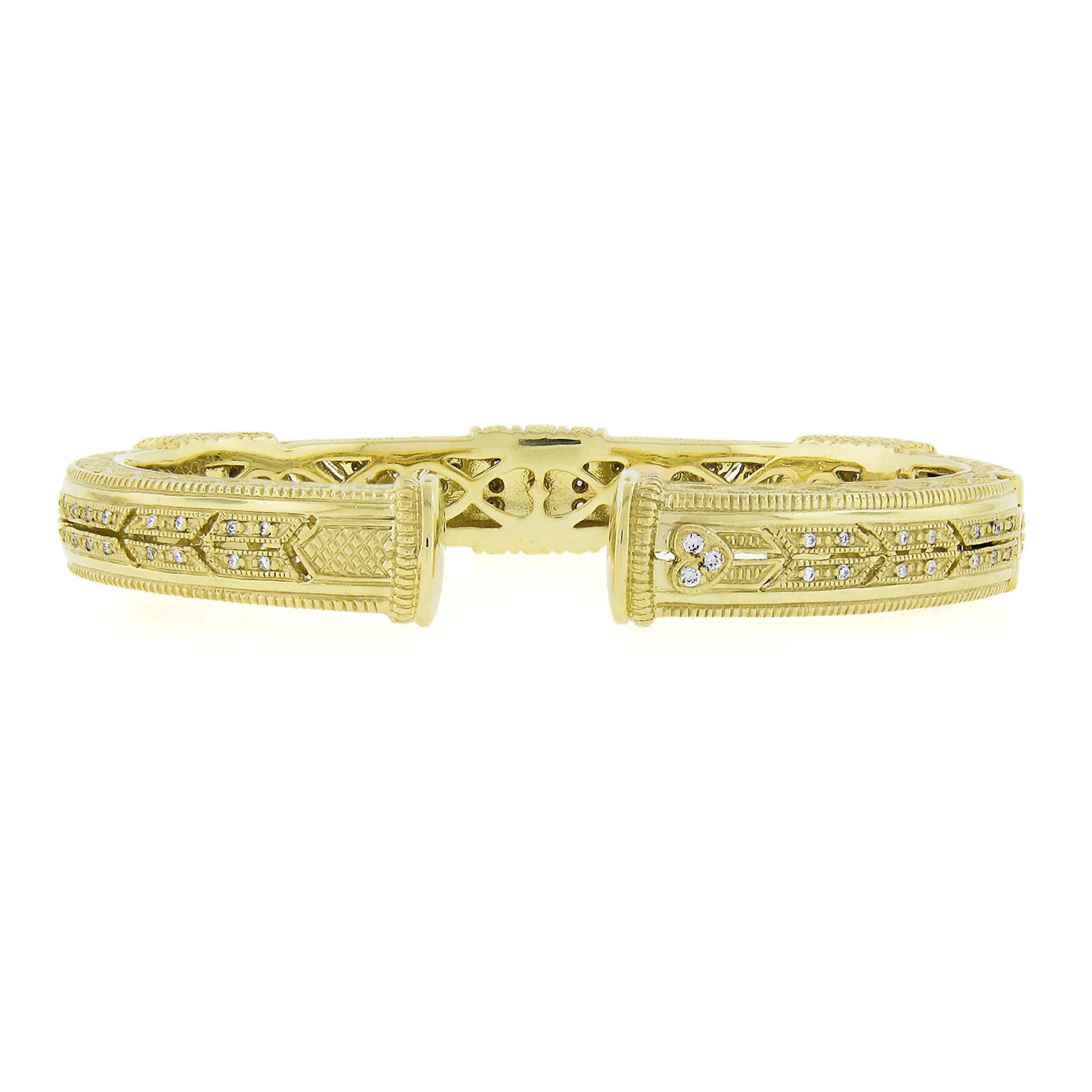 Women's Judith Ripka 18k Yellow Gold 1.05ctw Pave Diamond Textured Open Cuff Bracelet