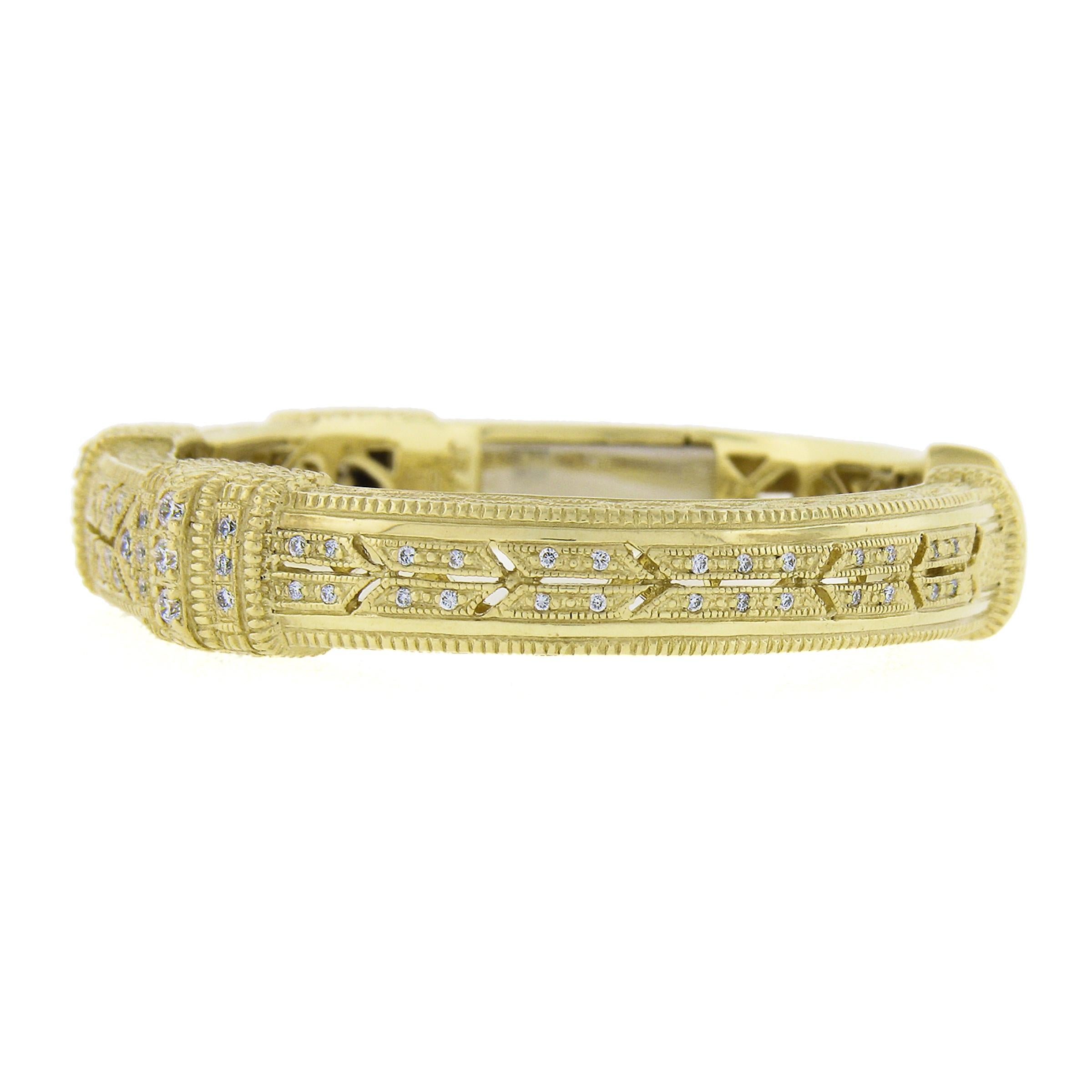 Judith Ripka 18k Yellow Gold 1.05ctw Pave Diamond Textured Open Cuff Bracelet 1