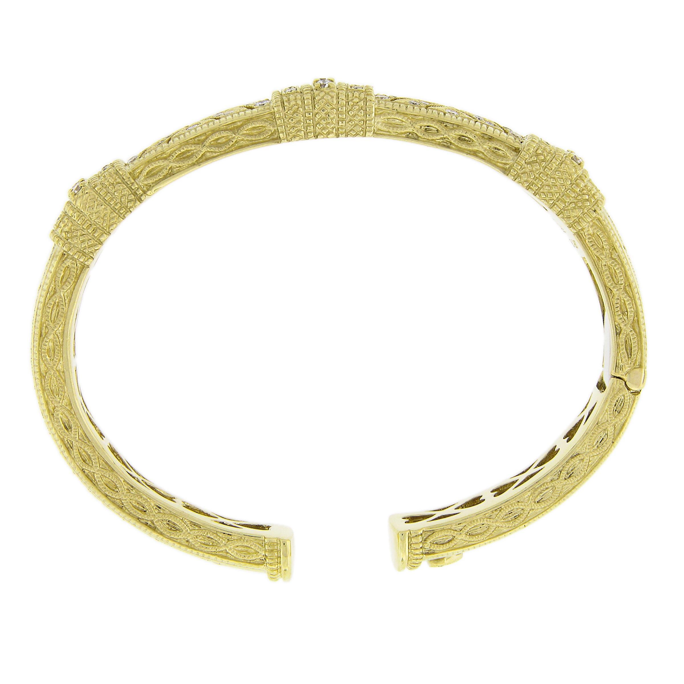 Judith Ripka 18k Yellow Gold 1.05ctw Pave Diamond Textured Open Cuff Bracelet 2