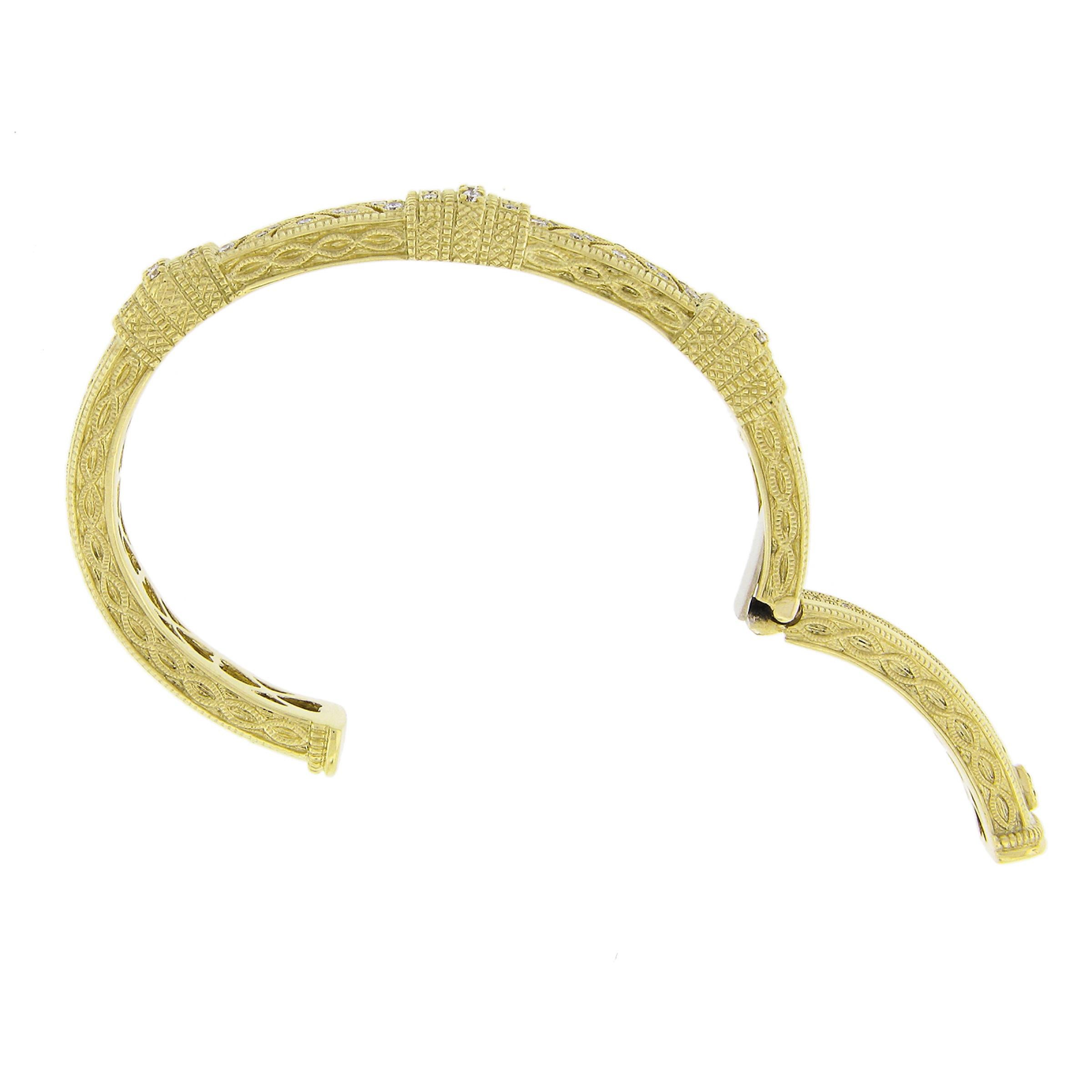 Judith Ripka 18k Yellow Gold 1.05ctw Pave Diamond Textured Open Cuff Bracelet 3