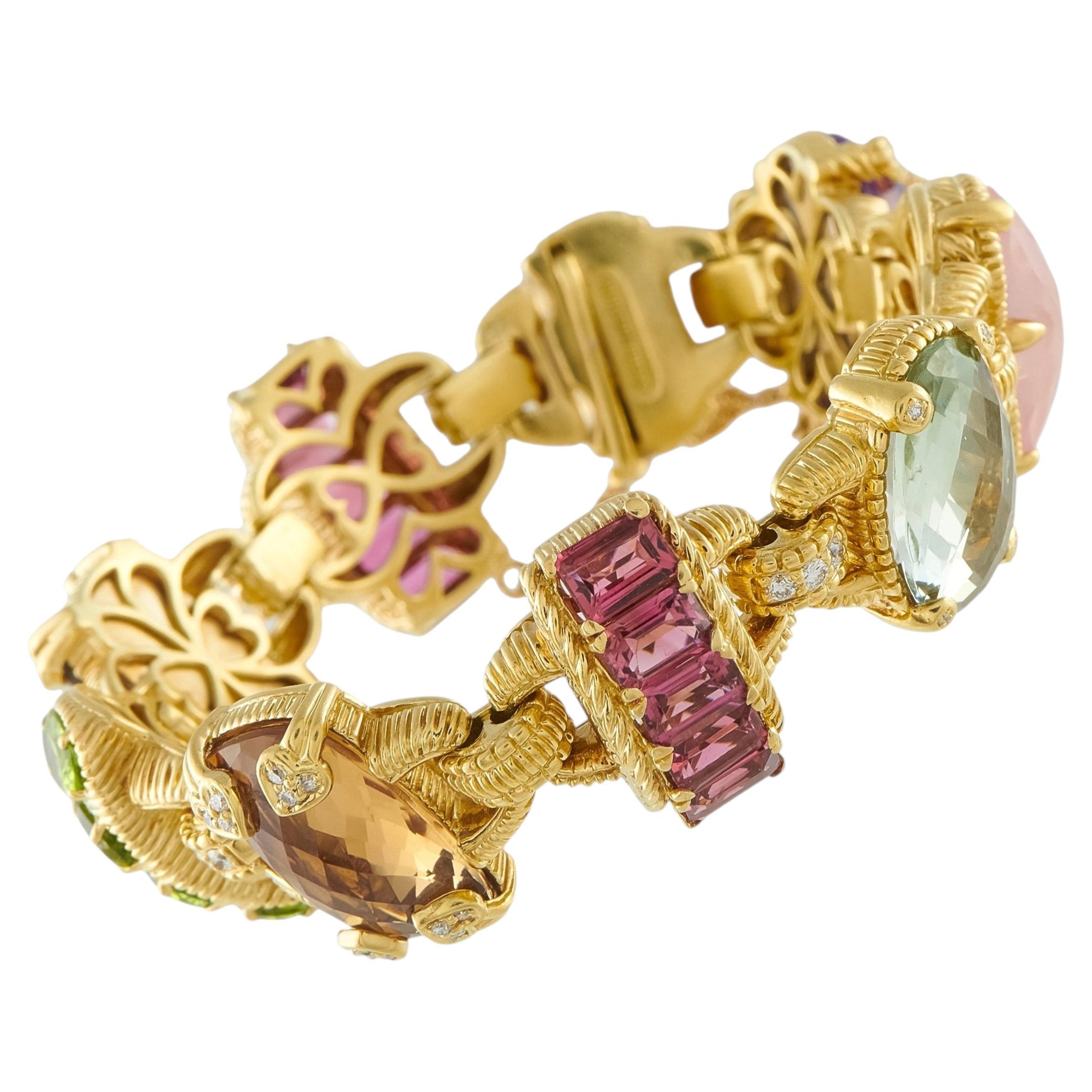 Bracciale Judith Ripka in oro giallo 18 carati con diamante da 1,0 carati e pietre preziose assortite