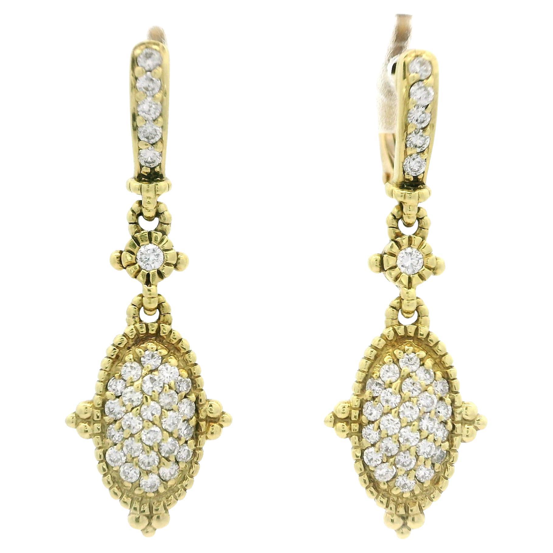 Judith Ripka 18k Yellow Gold 1ctw Pave Fiery Diamond Dangle Drop Earrings