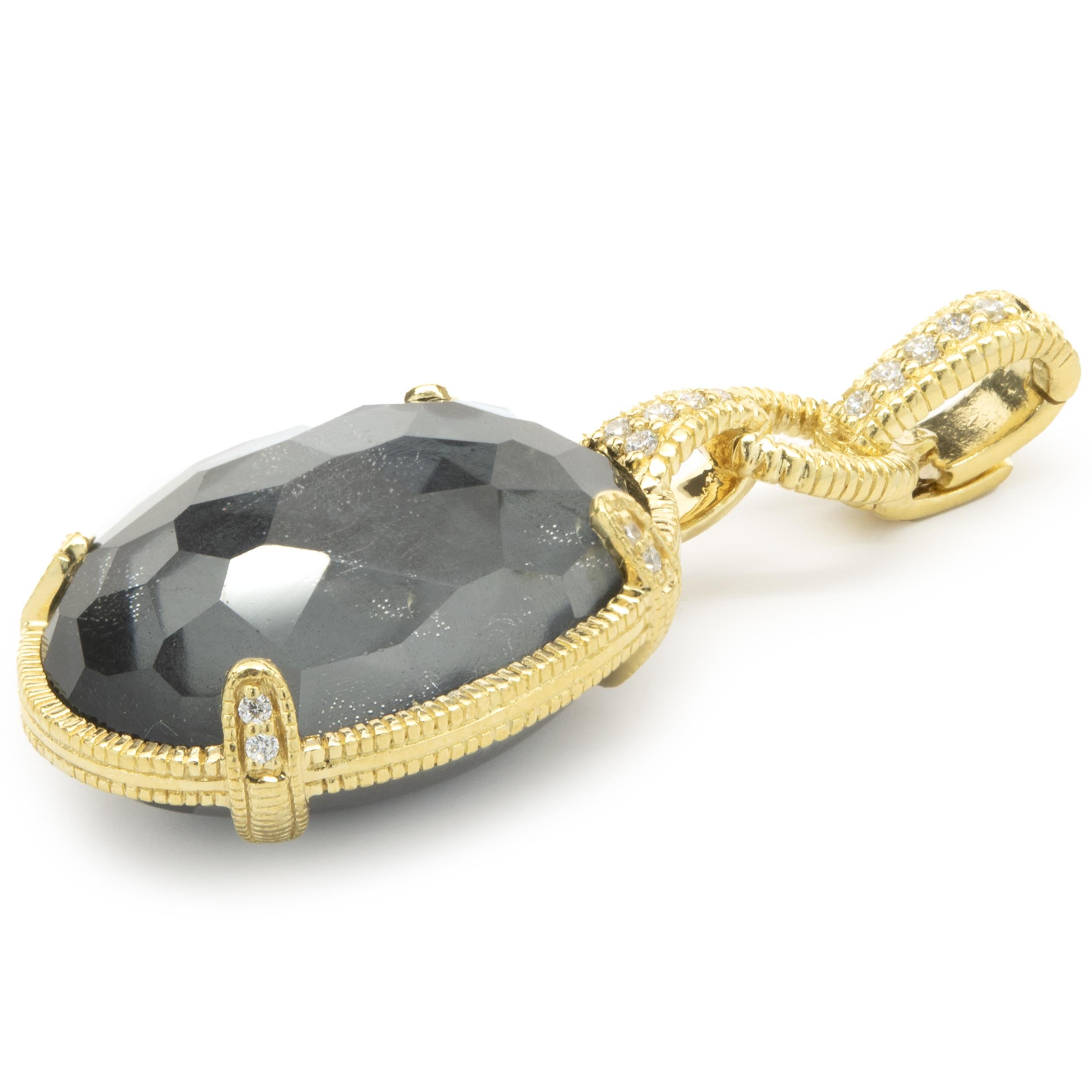 Taille mixte Judith Ripka Pendentif en goutte en or jaune 18 carats, quartz noir, nacre et diamant en vente
