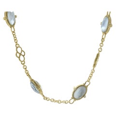 Judith Ripka Collier station en or jaune 18 carats, nacre bleue et diamants