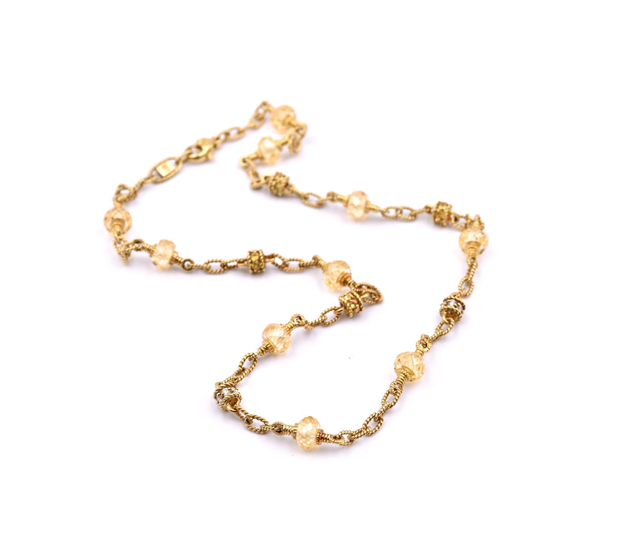 Designer: Judith Ripka
Material: 18k yellow gold
Dimensions: necklace is 16-inches long
Weight: 27.13 grams
