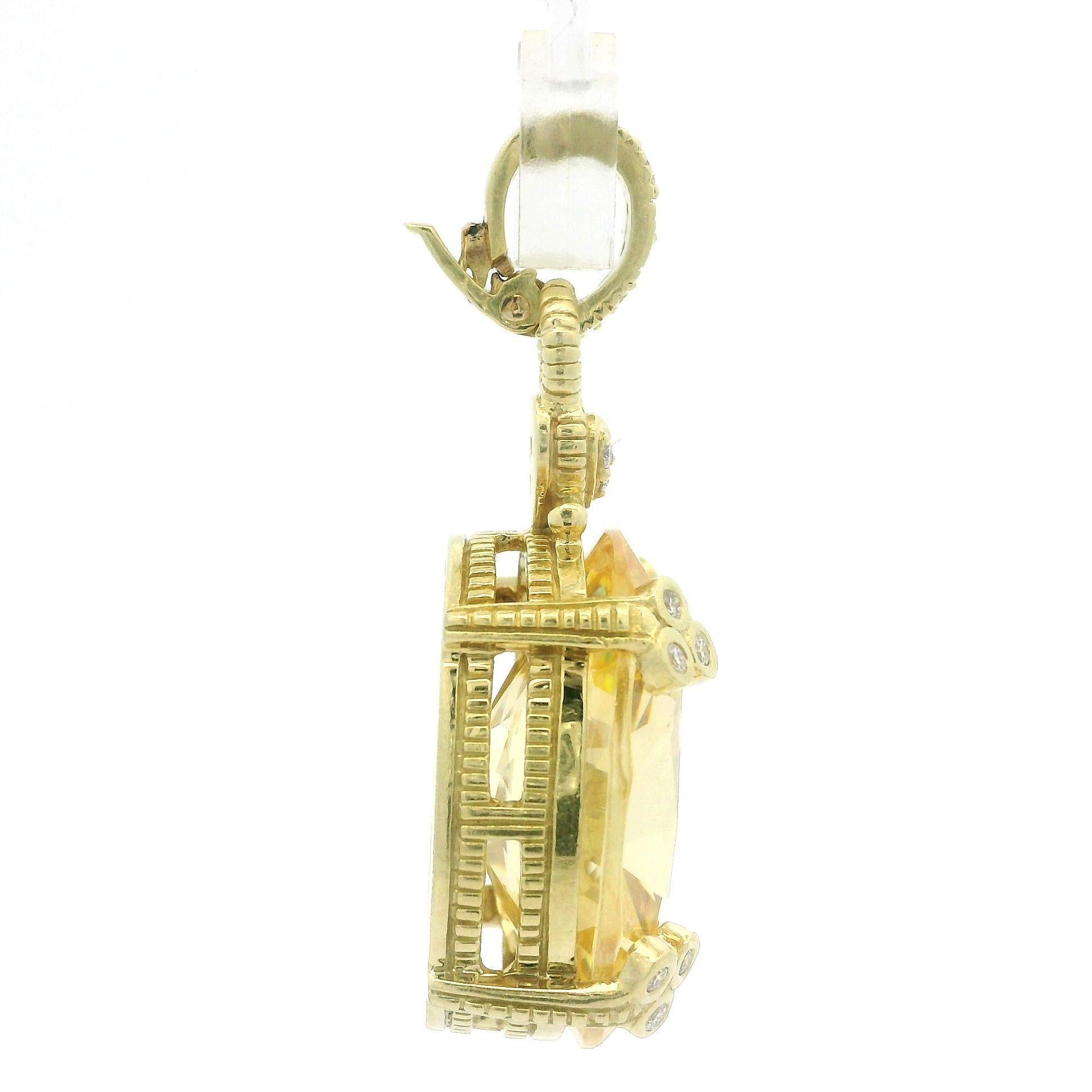 Judith Ripka Pendentif en or jaune 18 carats, cristal jaune canari et diamants Excellent état - En vente à Montclair, NJ