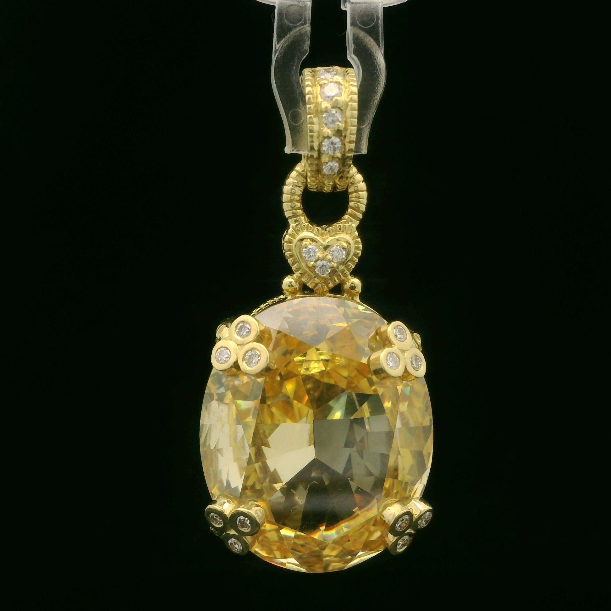 Judith Ripka Pendentif en or jaune 18 carats, cristal jaune canari et diamants en vente 1
