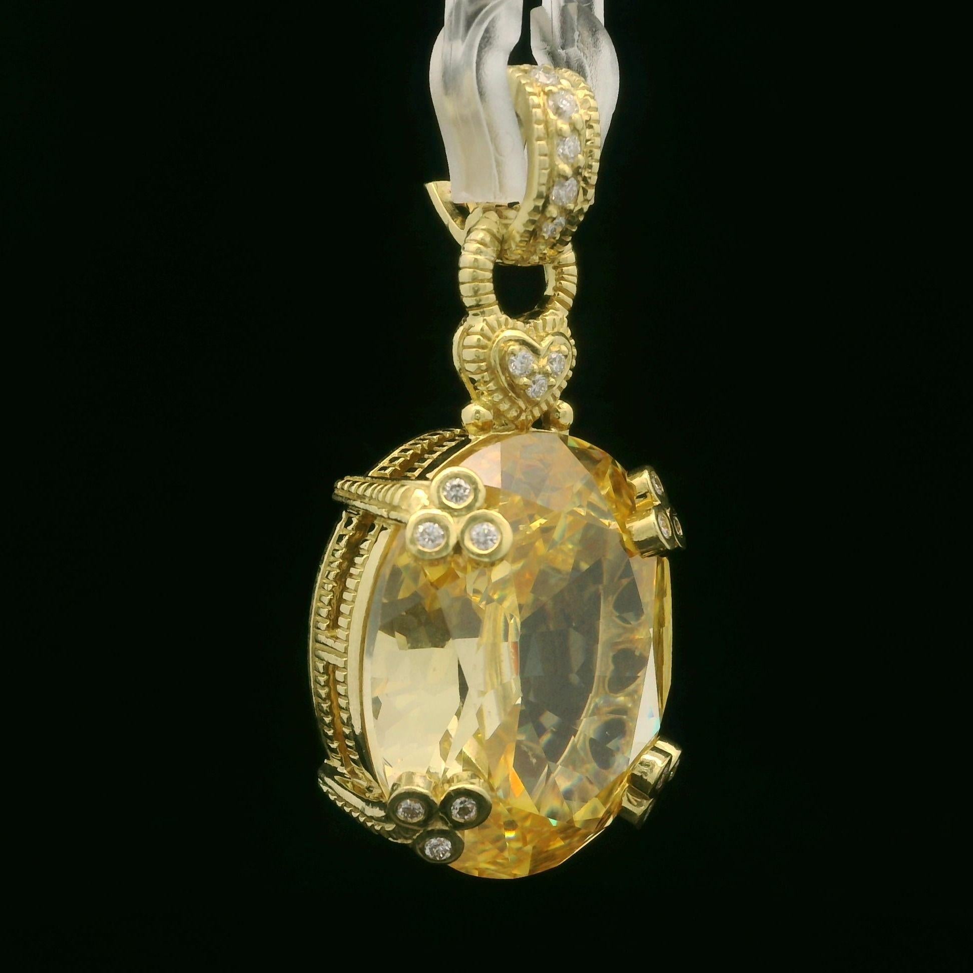 Judith Ripka Pendentif en or jaune 18 carats, cristal jaune canari et diamants en vente 2