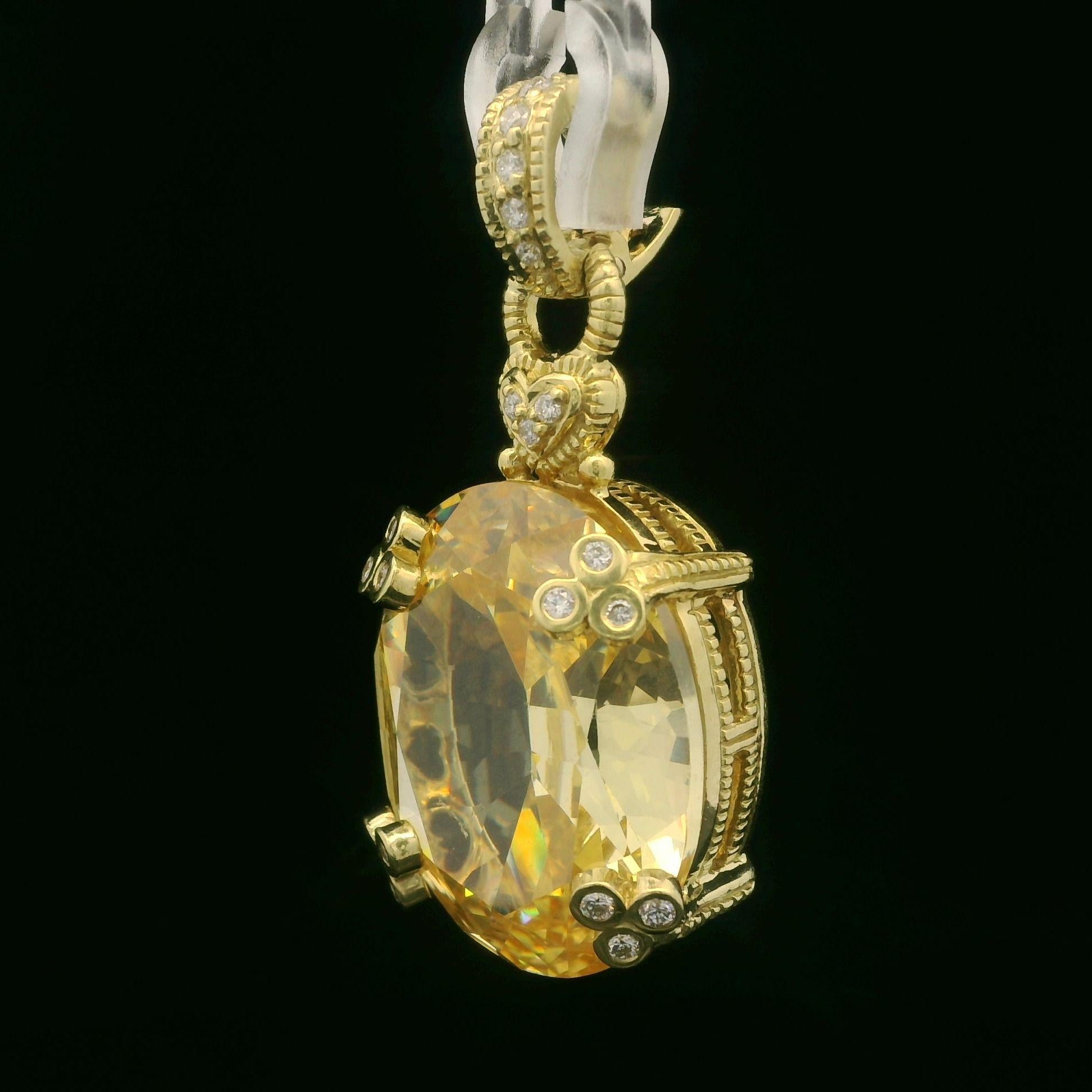 Judith Ripka Pendentif en or jaune 18 carats, cristal jaune canari et diamants en vente 3