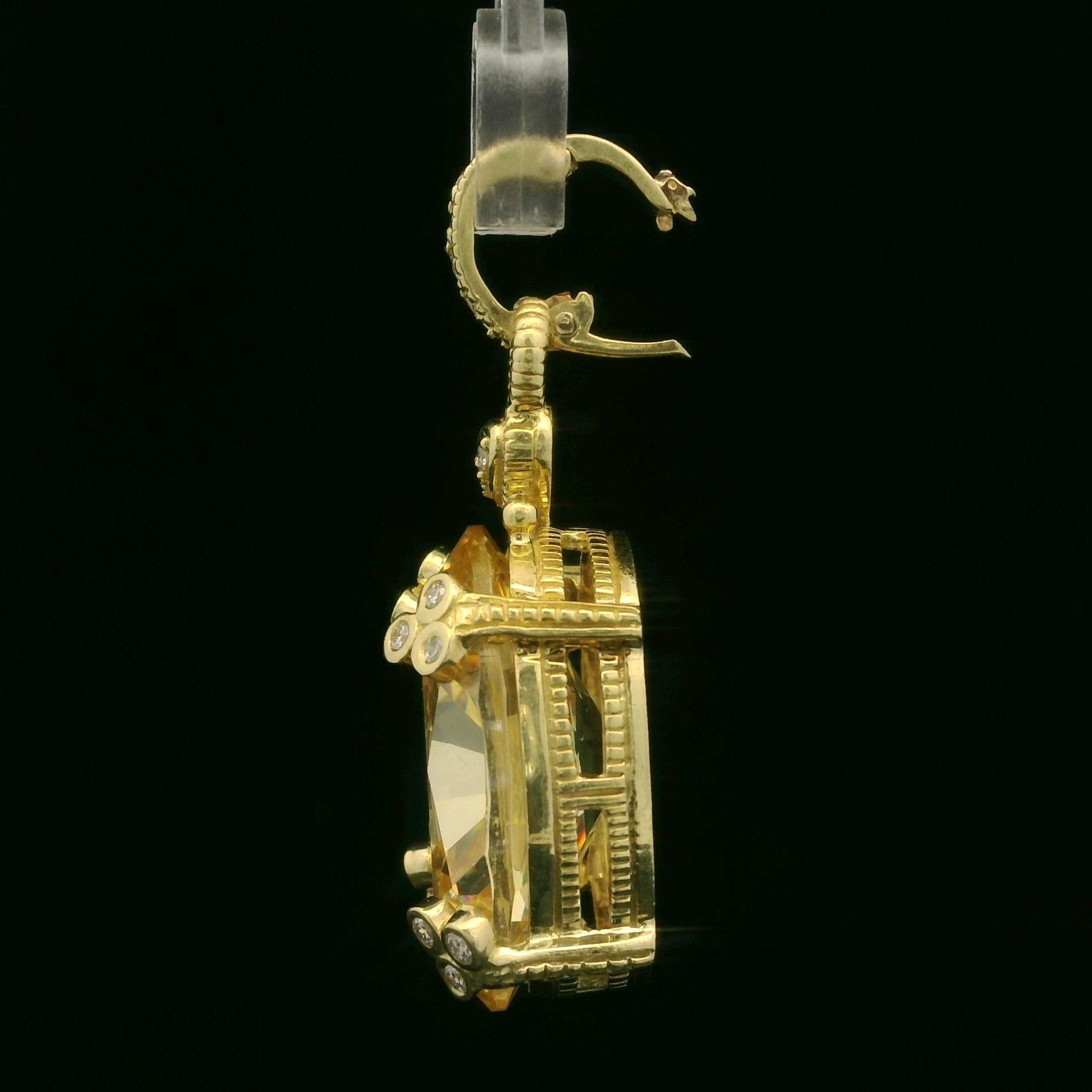 Judith Ripka Pendentif en or jaune 18 carats, cristal jaune canari et diamants en vente 4