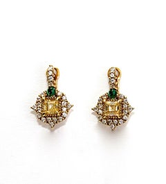 Judith Ripka 18K Yellow Gold, Diamond and Citrine Earrings