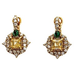 Boucles d'oreilles Judith Ripka en or jaune 18 carats, diamants et citrine