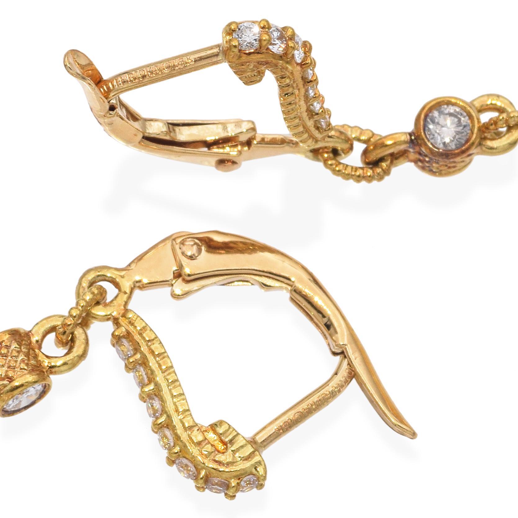 Women's Judith Ripka 18k Yellow Gold Diamond and CZ Briolette Drop Earrings For Sale
