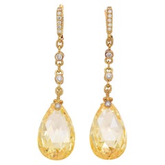 Judith Ripka 18k Gelbgold Diamant und Zitronenquarz Briolette-Tropfen-Ohrringe