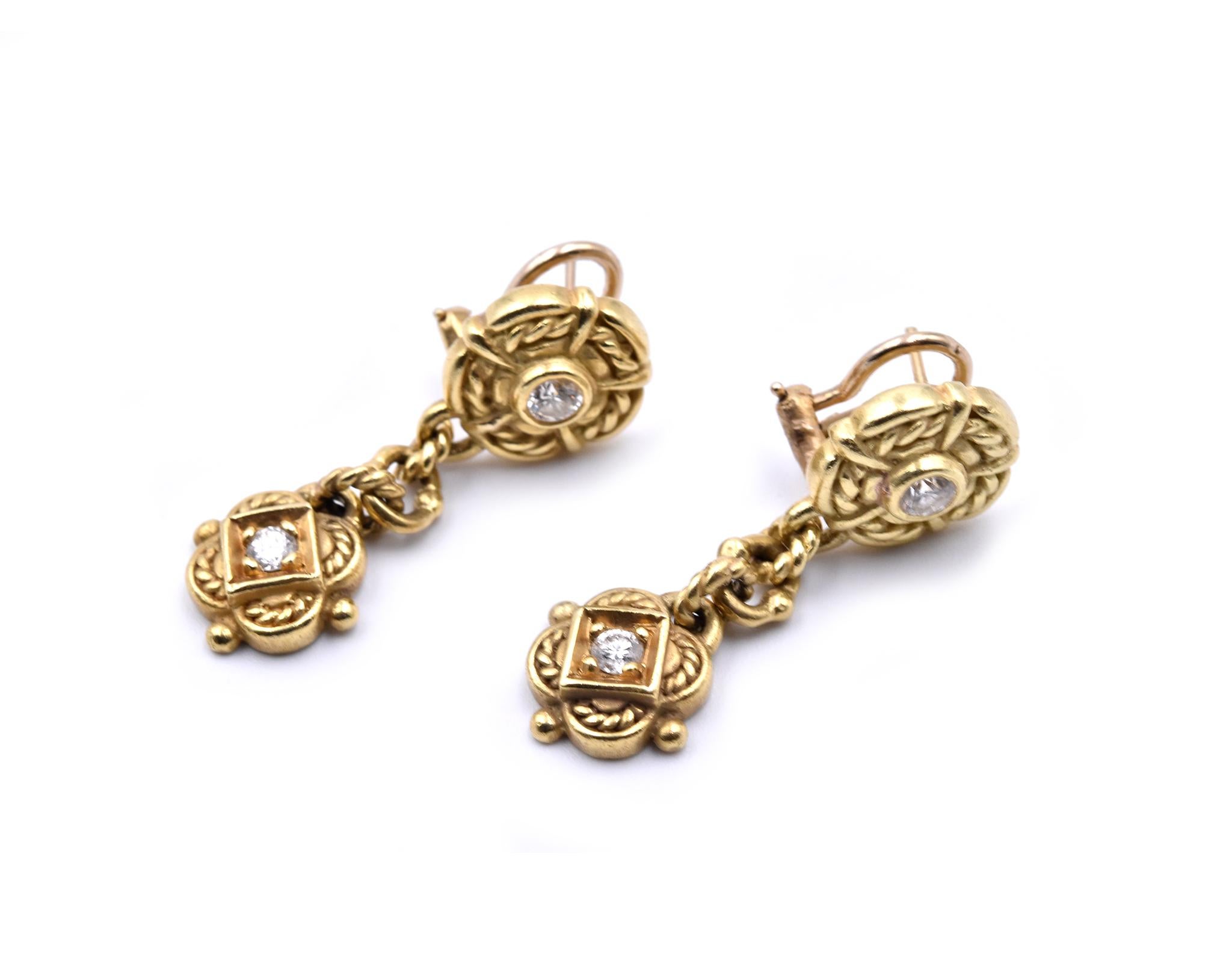 Round Cut Judith Ripka 18 Karat Yellow Gold Diamond Dangle Earrings