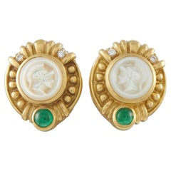 Judith Ripka 18K Yellow Gold Diamond, Emerald & Mother of Pearl Clip-On Earrings